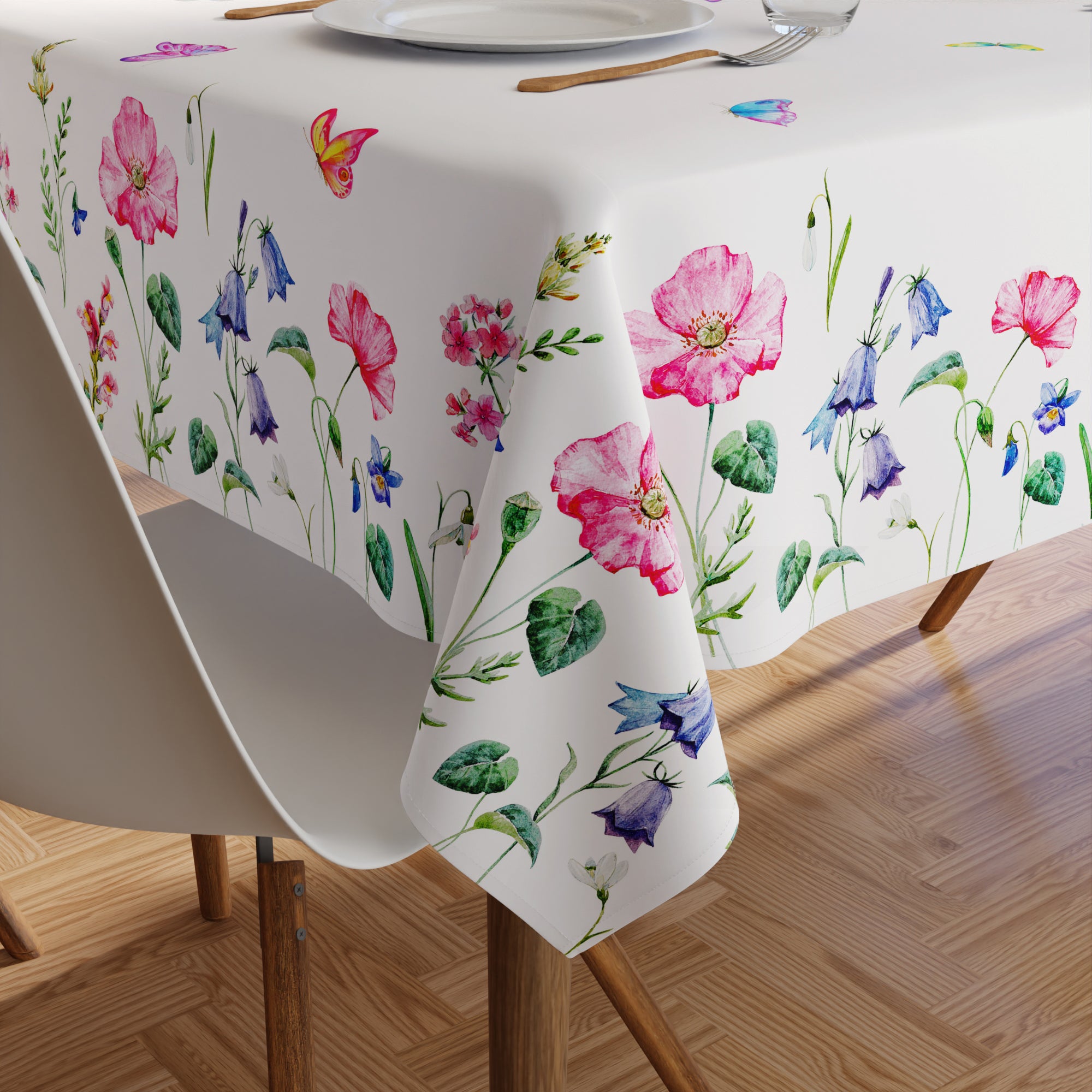 Polyester Pink Butterflies Printed Table Cloth