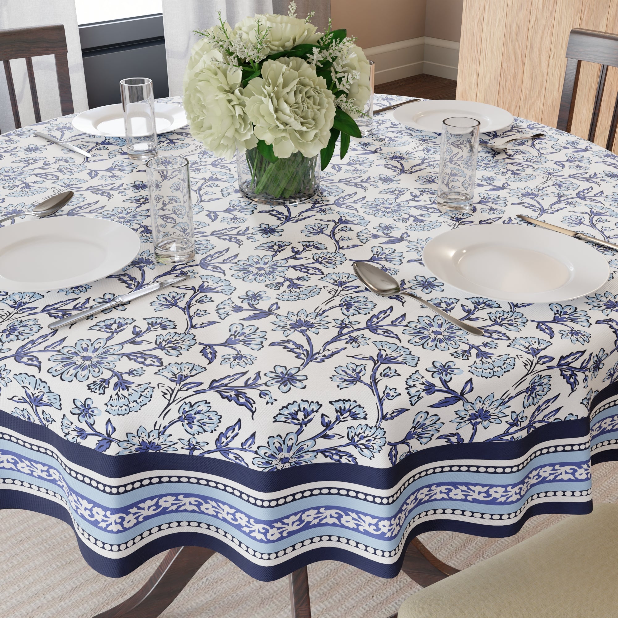 Spun Polyester Indigo Table Cloth (Pack of 1)
