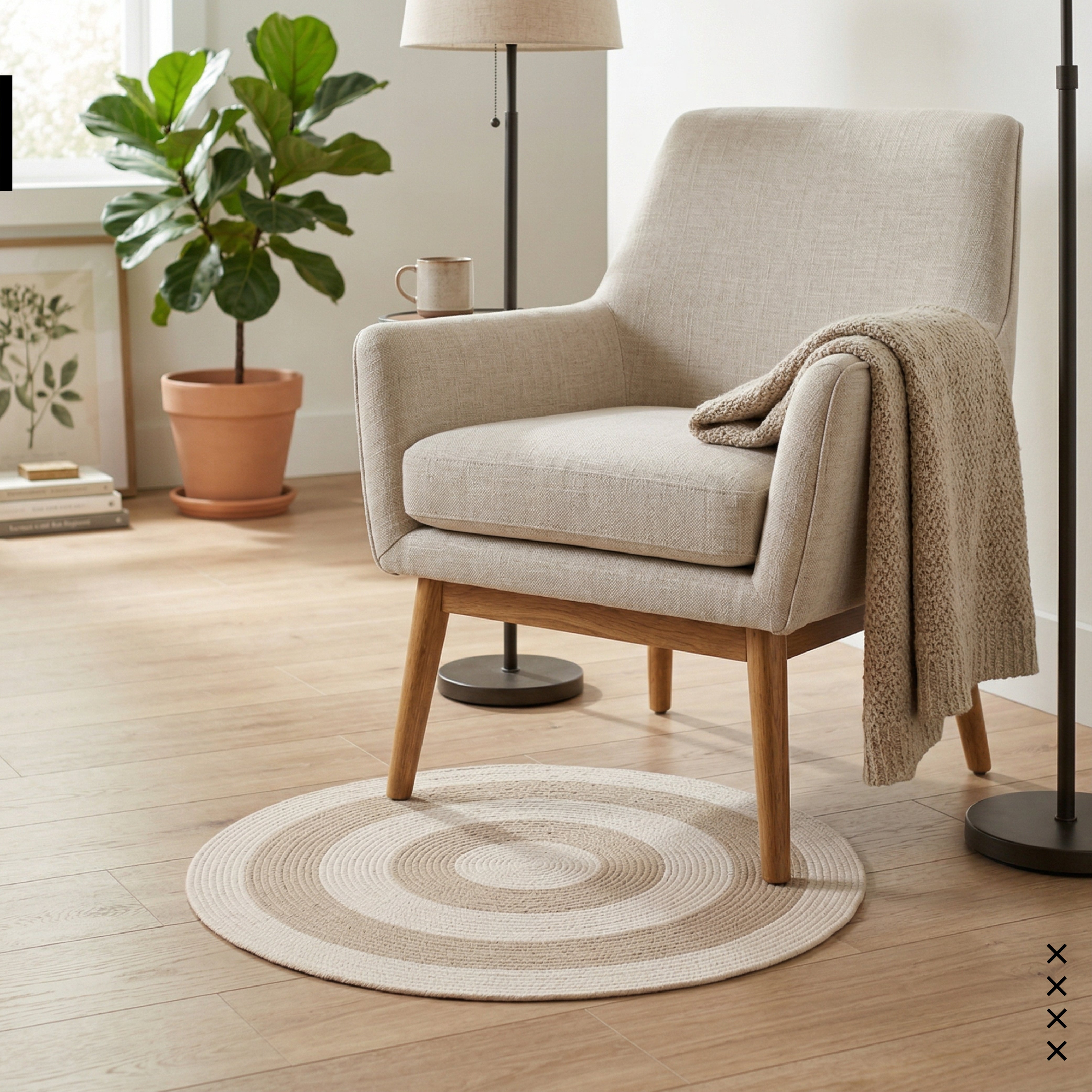 Reversible Round Rug Handwoven Natural Fiber Carpet Braided Area Rug | Neutral Boho Rug for Living Room, Bedroom, Nursery | Washable Area Rug Two Tone