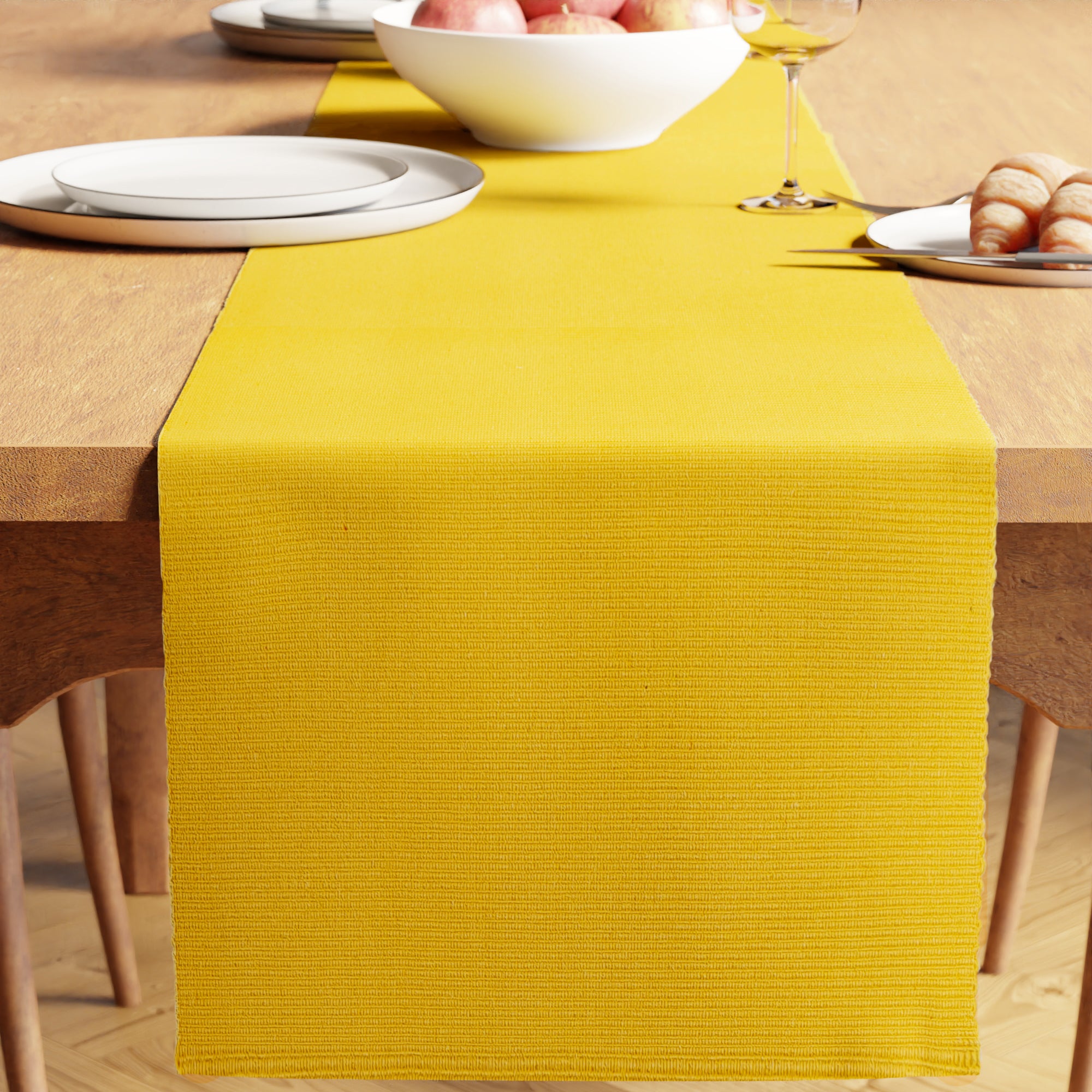 Ribbed Cotton Yellow Table Runner (Pack of 1)