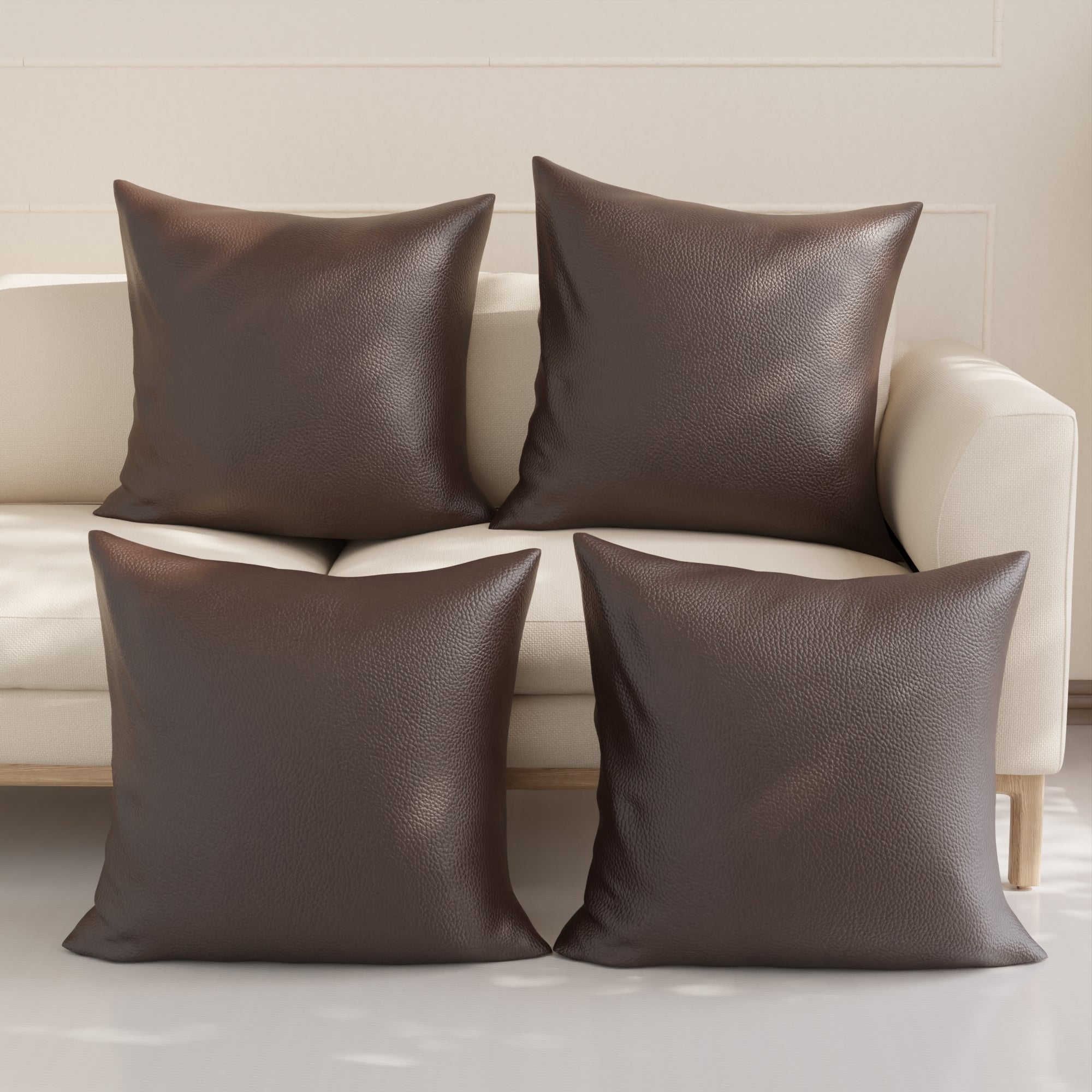 PVC Leather Dark Brown Cushion Cover (Pack of 4)