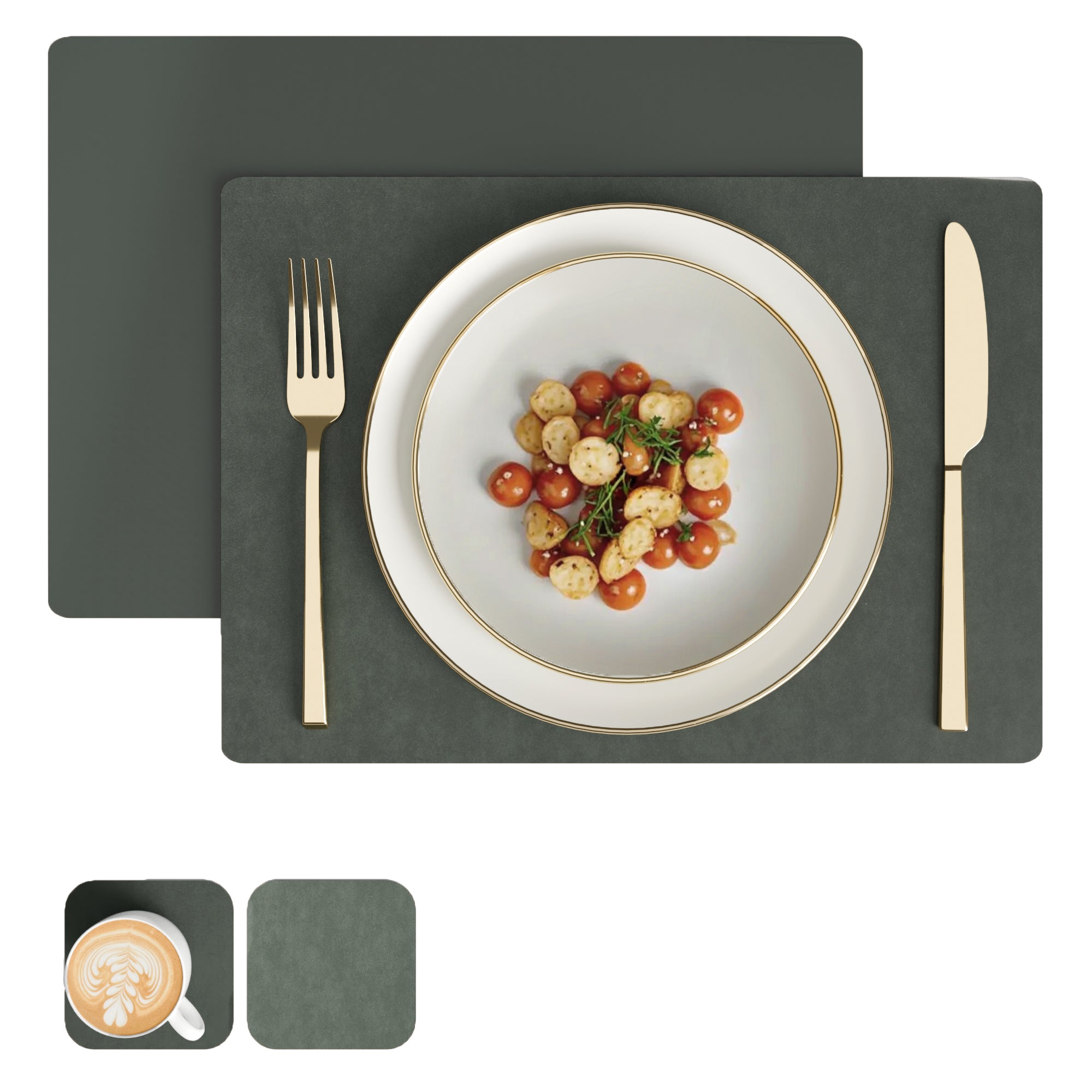 2 Sided Leather Olive Placemat + Coaster