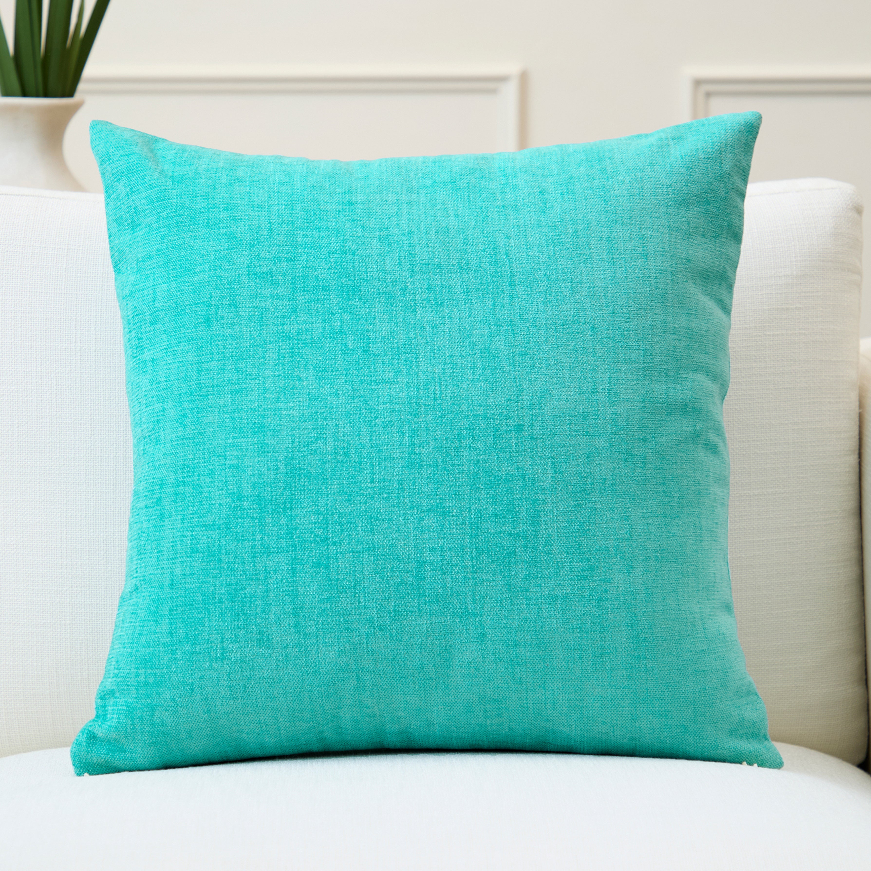 Chenille Solid Turq Cushion Cover (Pack of 1)