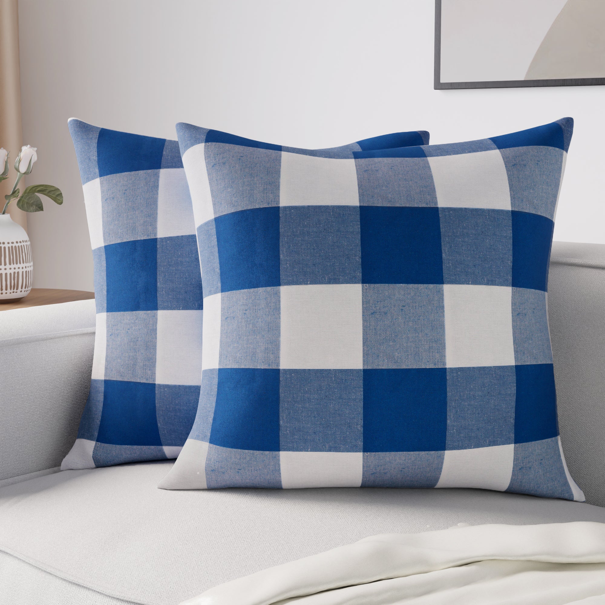Cotton Buffalo Blue Checks Cushion Cover (Pack of 2)