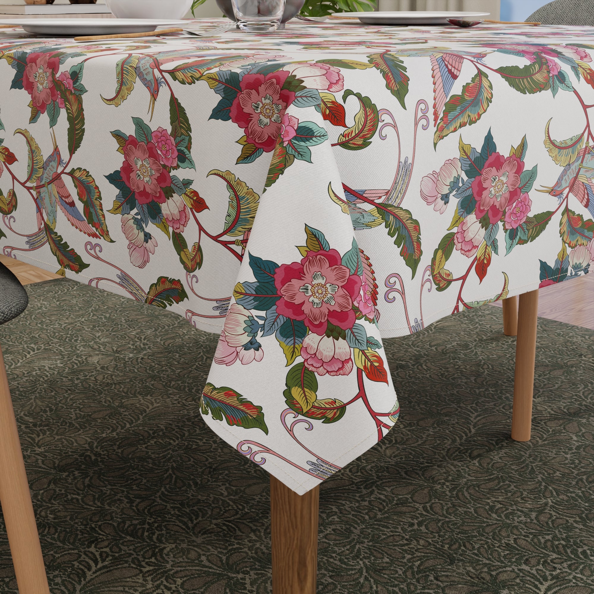 Polyester Chintz Red Table Cloth (Pack of 1)