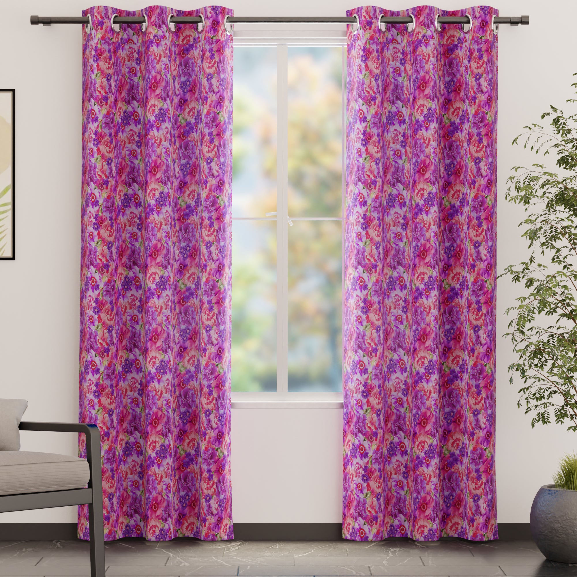 Blackout Polyester F2 Pink Curtain (Pack of 2)