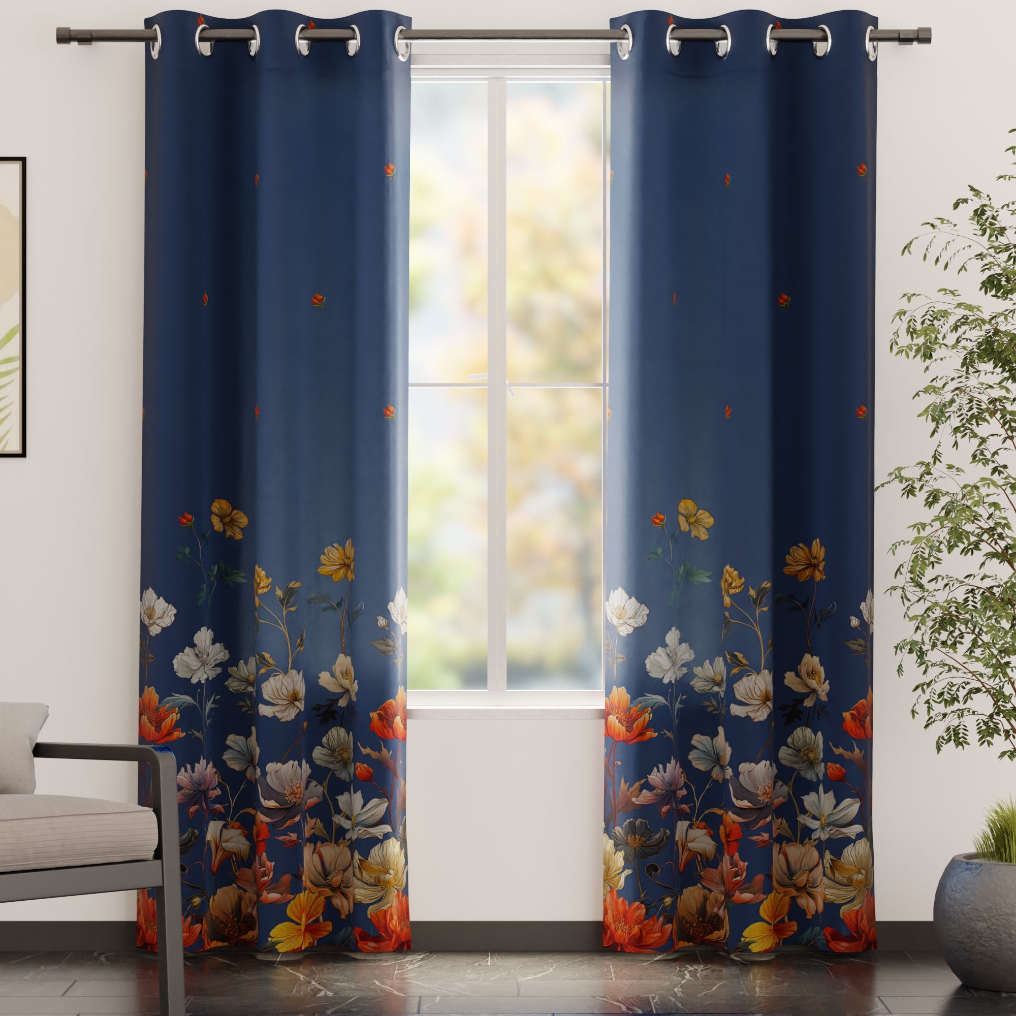 Blackout Polyester J2 Blue Curtain (Pack of 2)