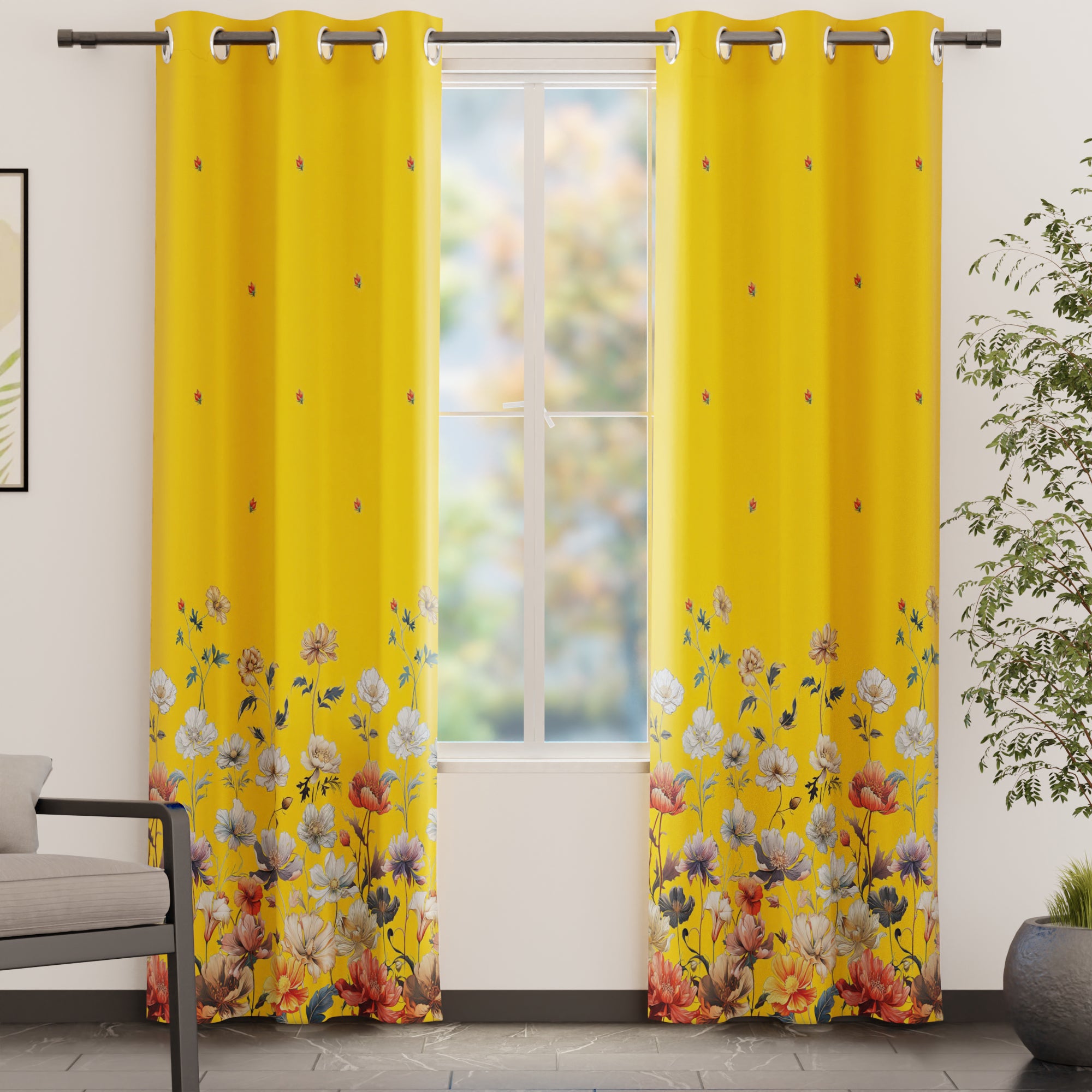 Blackout Polyester J2 Yellow Curtain (Pack of 2)