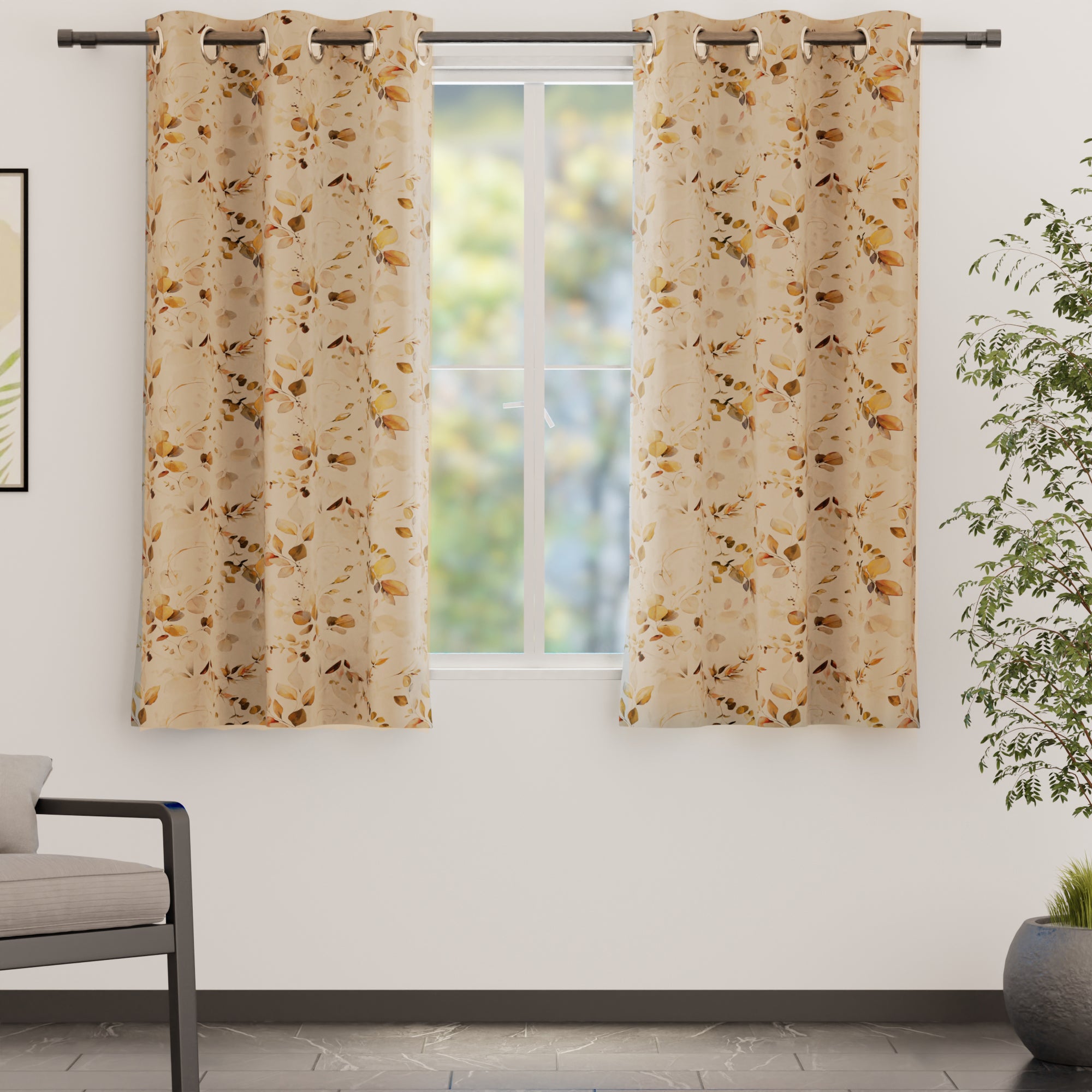 Blackout Polyester L1 Gold Curtain (Pack of 2)