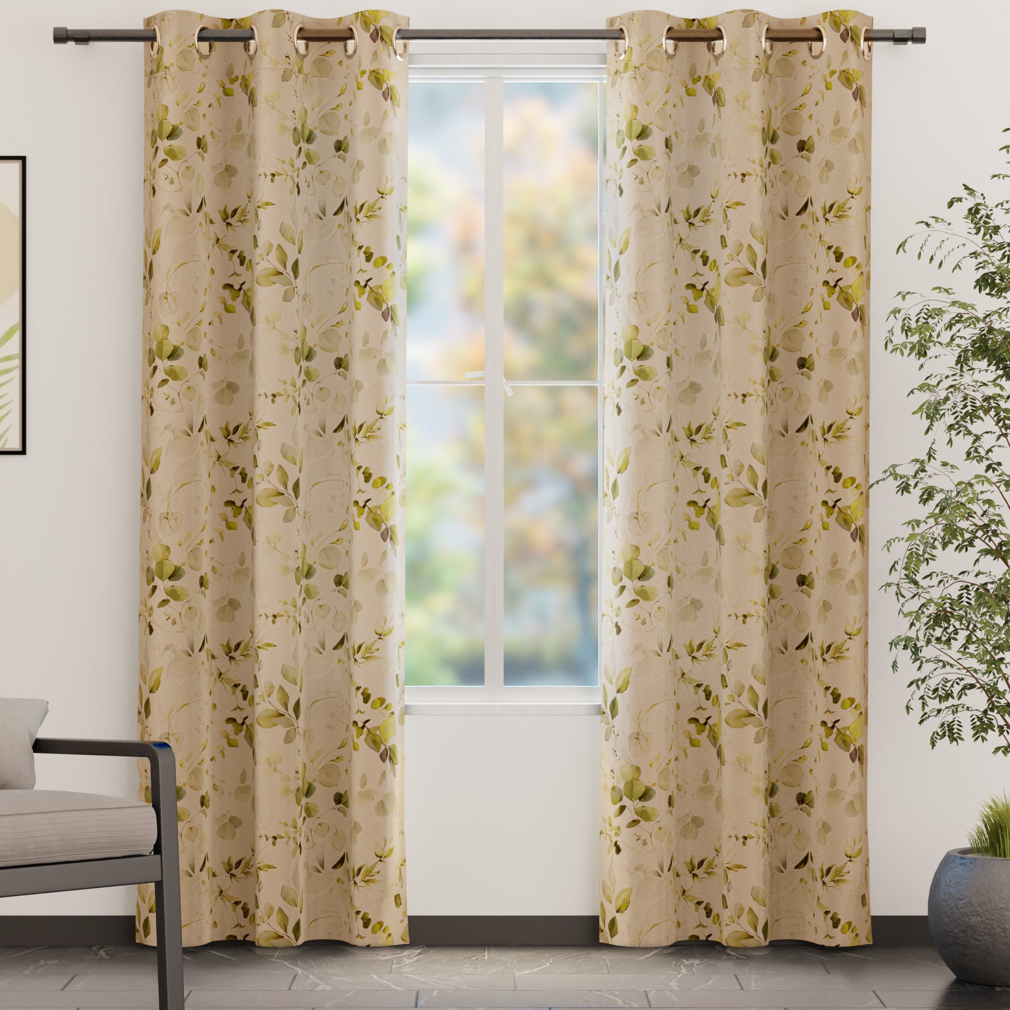 Blackout Polyester L1 Olive Curtain (Pack of 2)