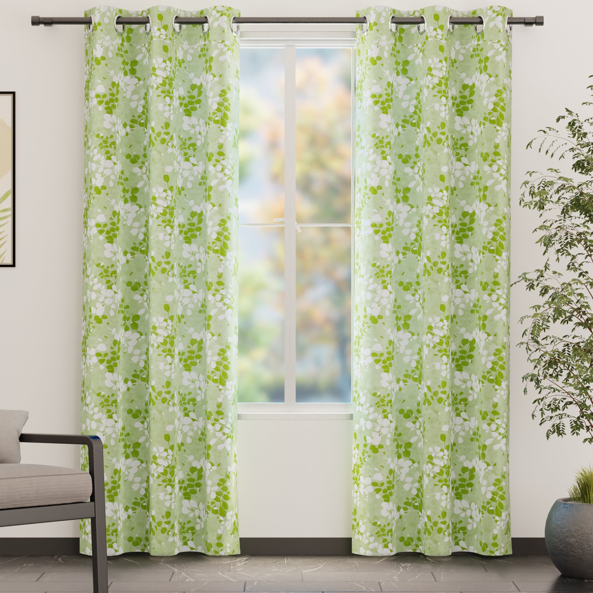 Blackout Polyester L2 Green Curtain (Pack of 2)