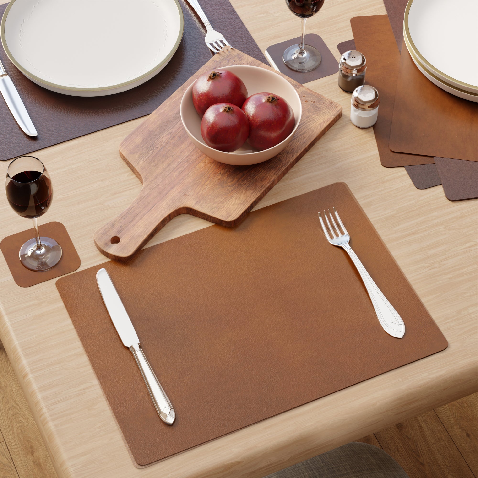 2 Sided Leather Brown & Tan Placemat + Coaster