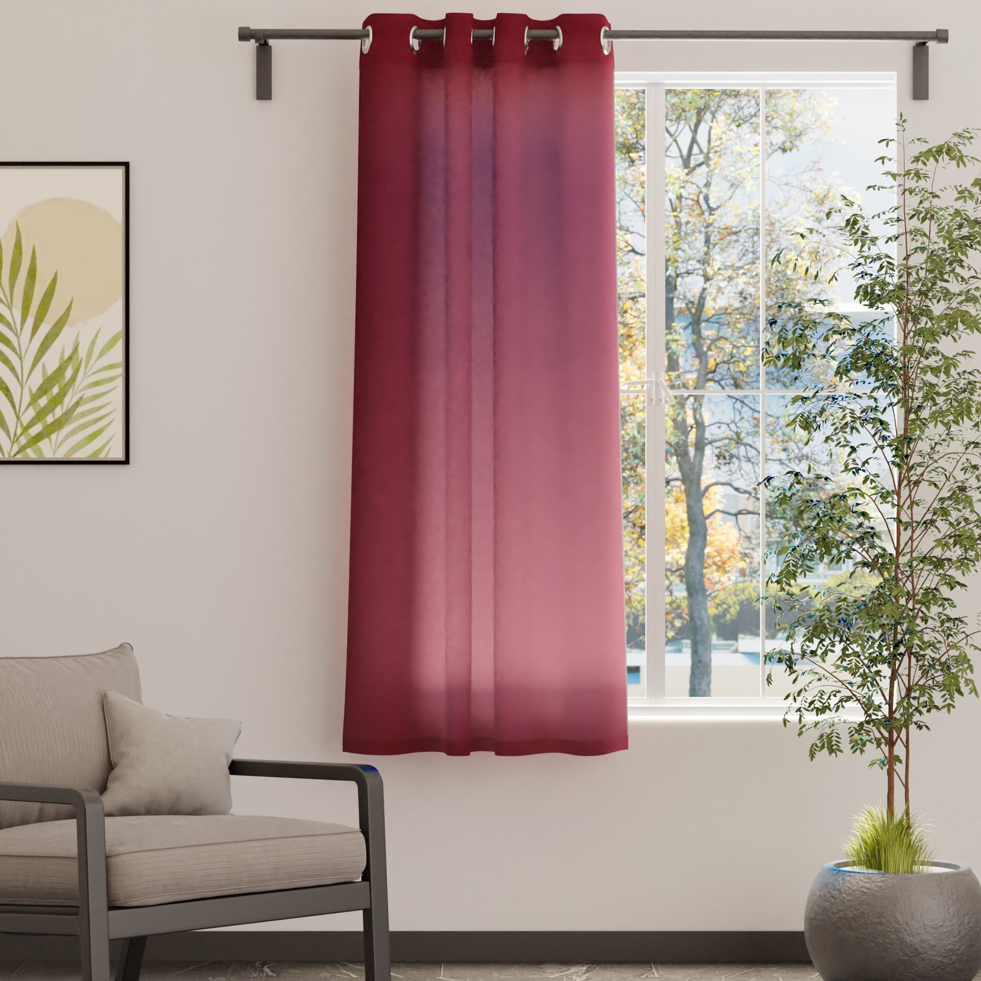 Canvas Rich Maroon Curtain (Pack of 1)