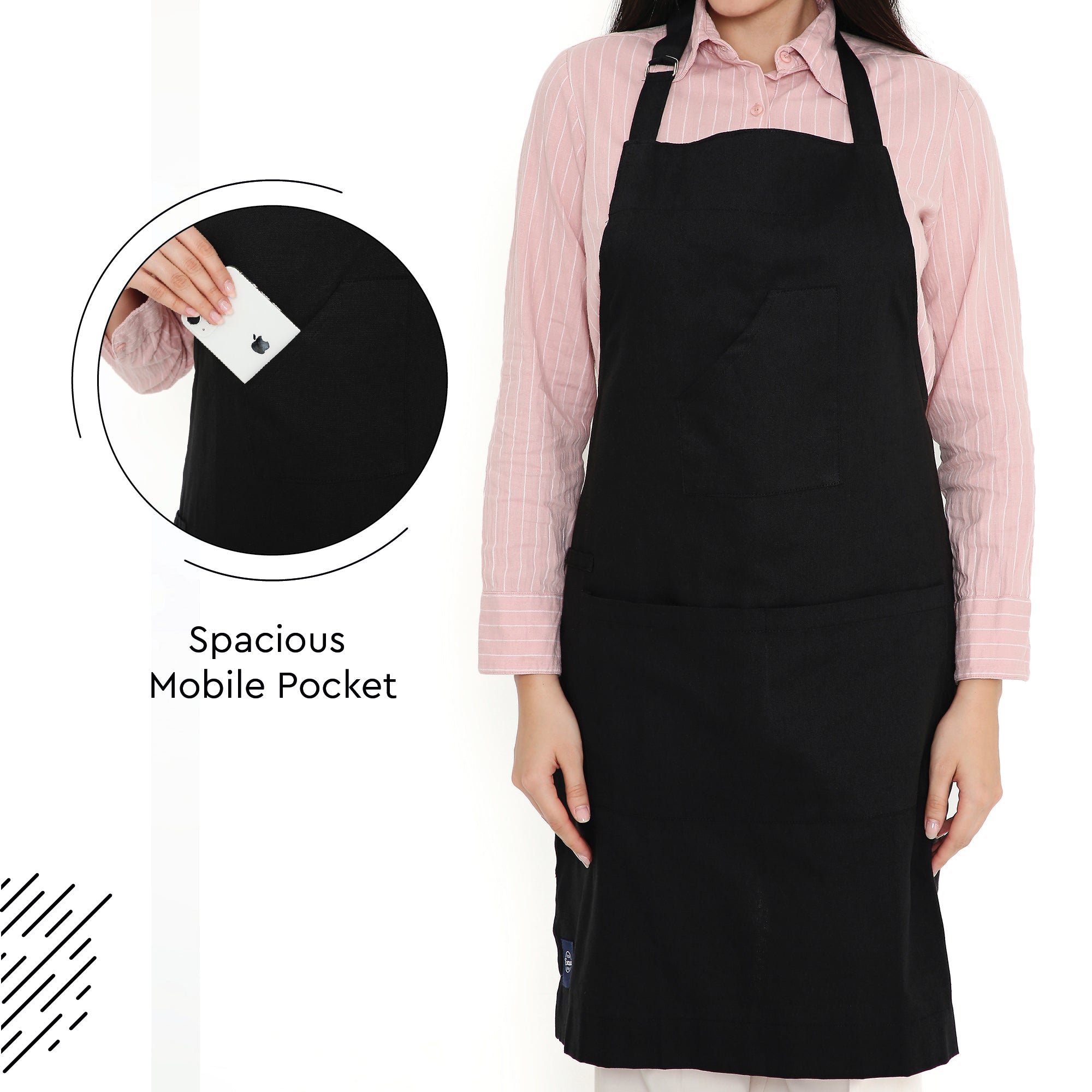 Cotton Full Black Apron (Pack of 1)
