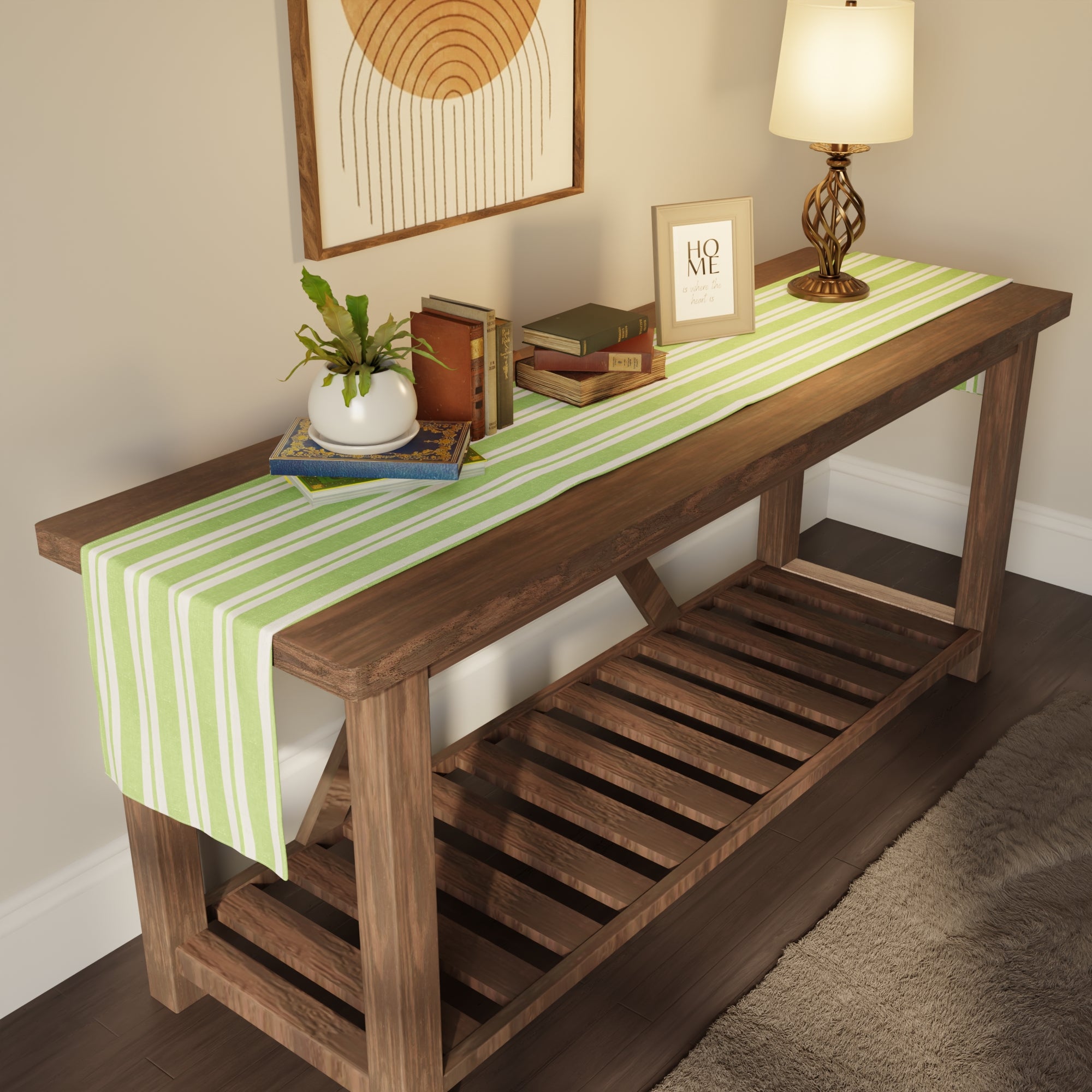 RC Yarn-Dyed Franca Lime Stripes Table Runner (Pack of 1)