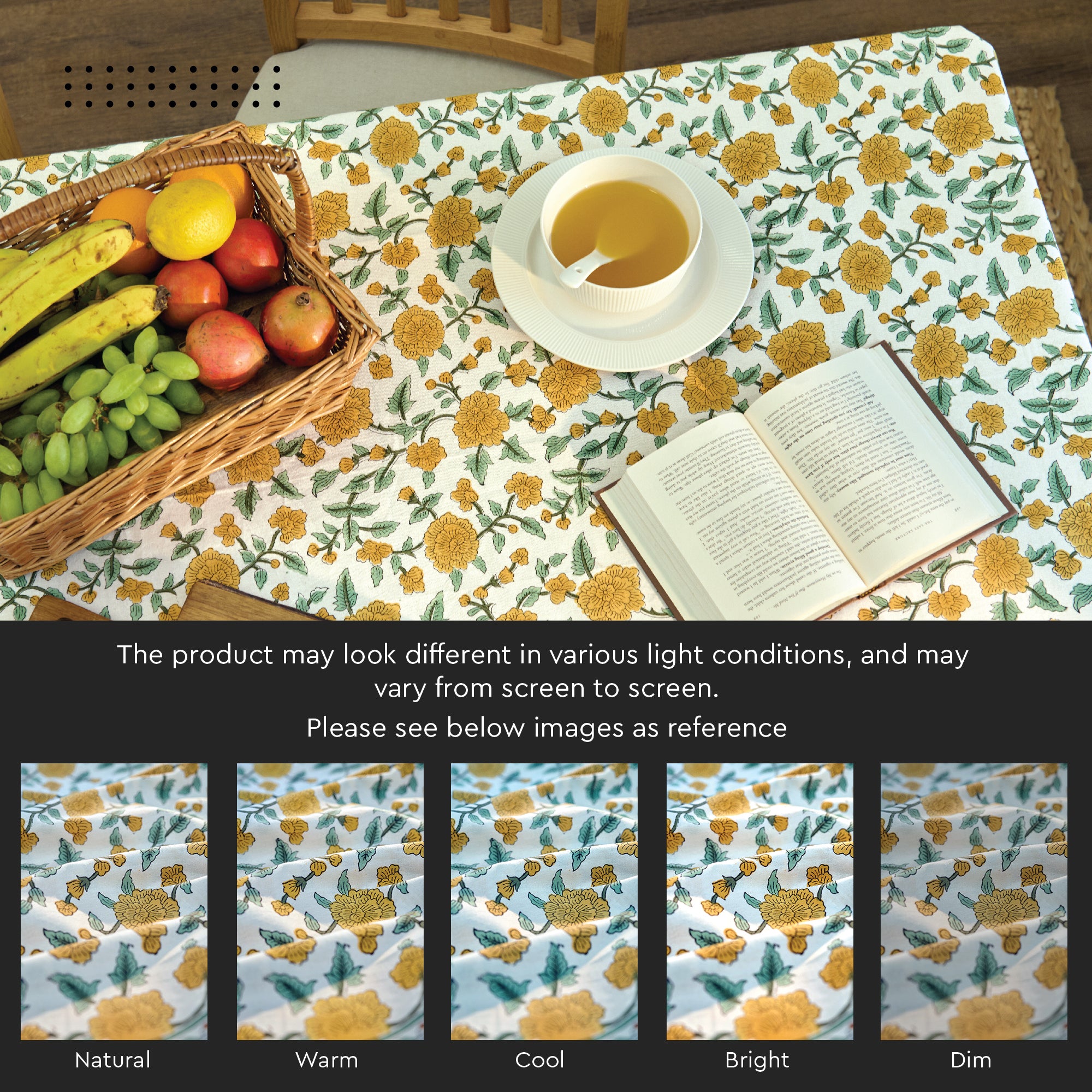 Jaipuri Hand block Print Cotton Yellow Tablecloth
