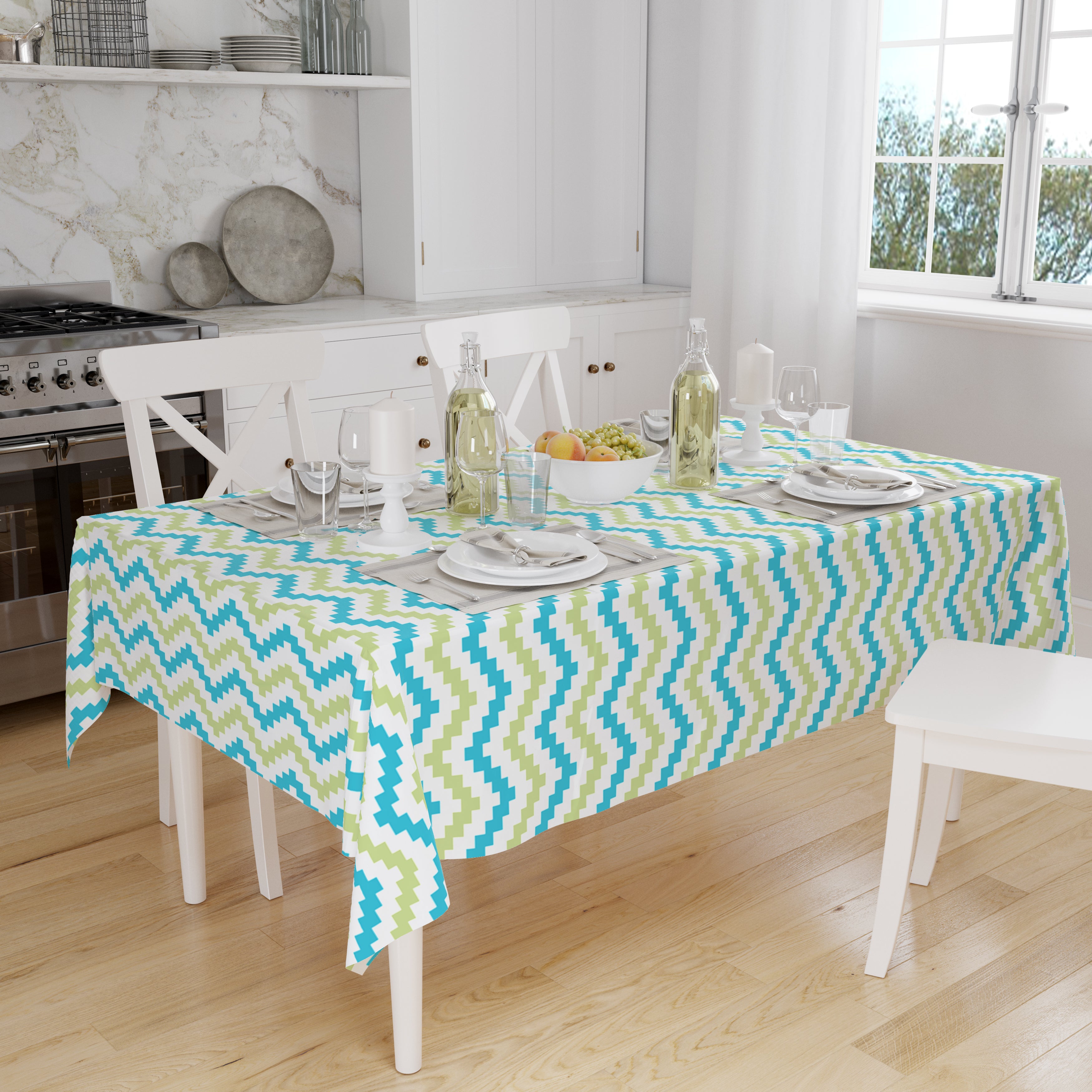 Polyester Chevron Green Table Cloth (Pack of 1)