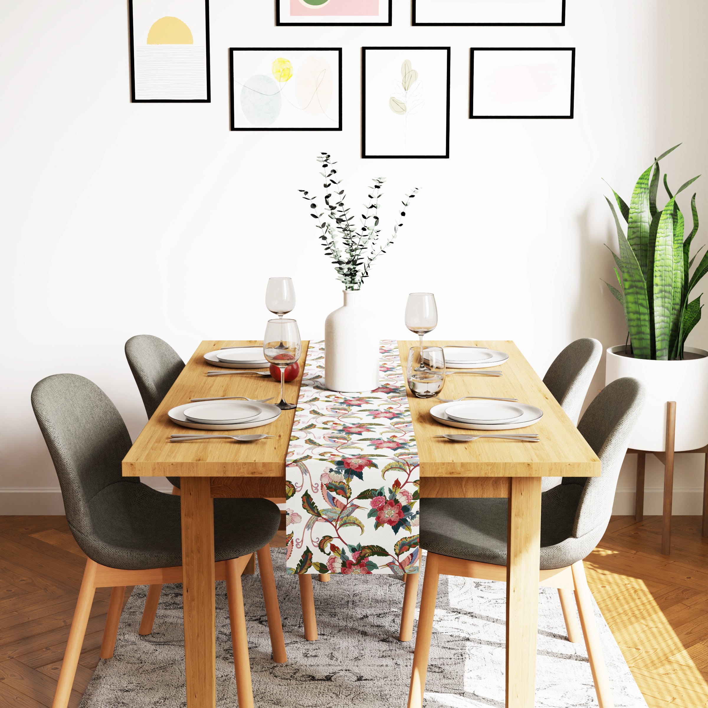 Water Repellent Polyester Chintz Red Table Runner