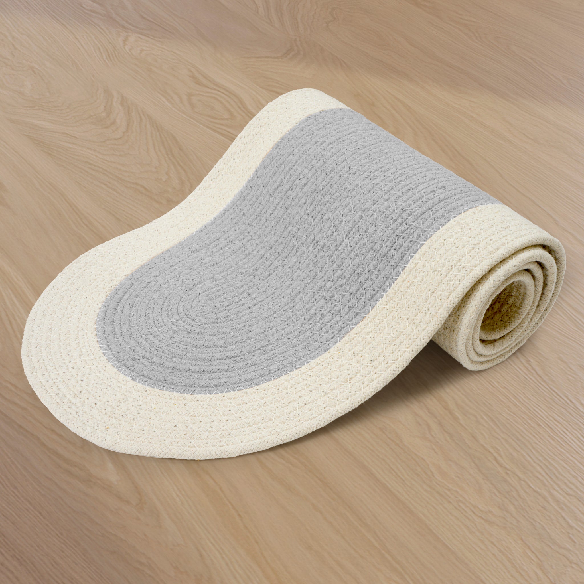 Cotton Light Grey & Off White Table Runner (Pack of 1)