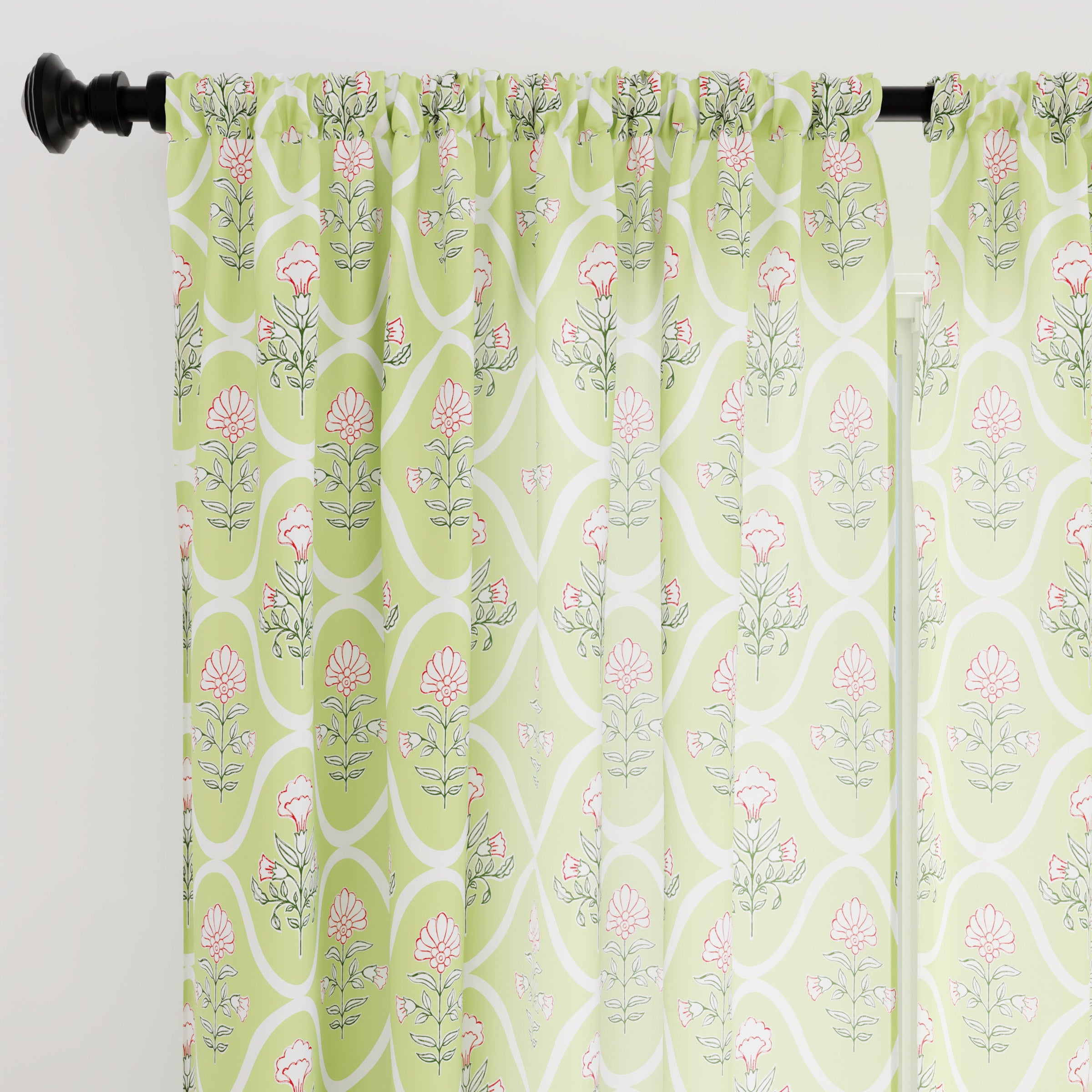 Polyester Pea Green Curtain (Pack of 2)