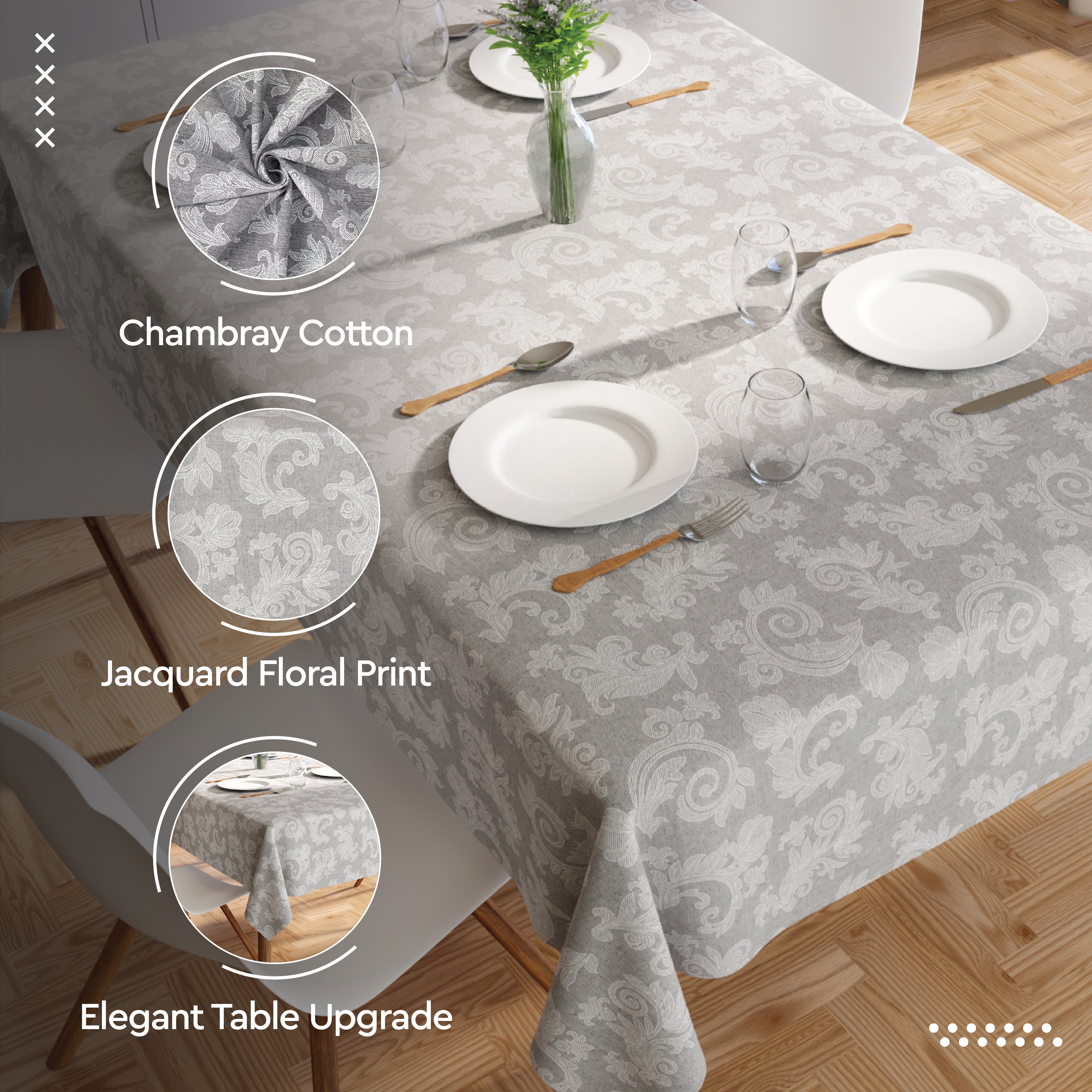 Cotton Grey Table Cloth (Pack of 1)