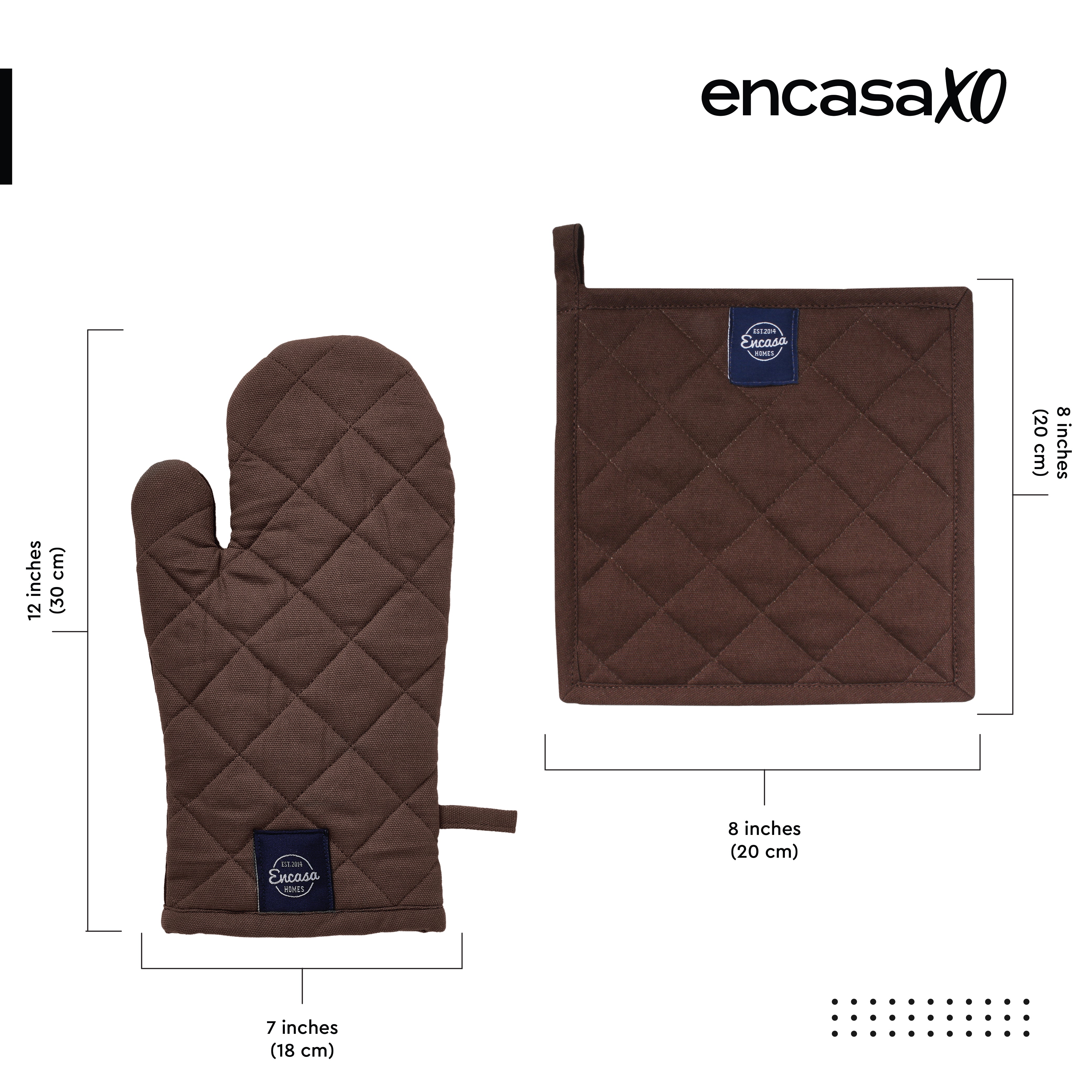 Cotton Dark Taupe & Beige Oven Glove & Pot Holder