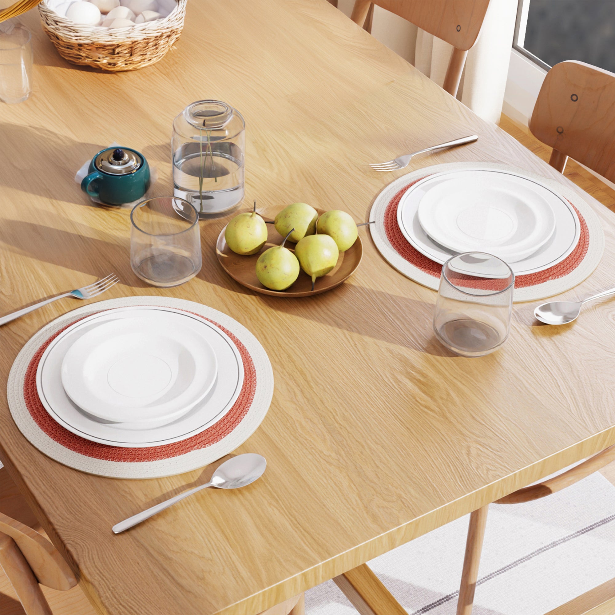 Cotton Coral & Off White Placemat (Pack of 2)