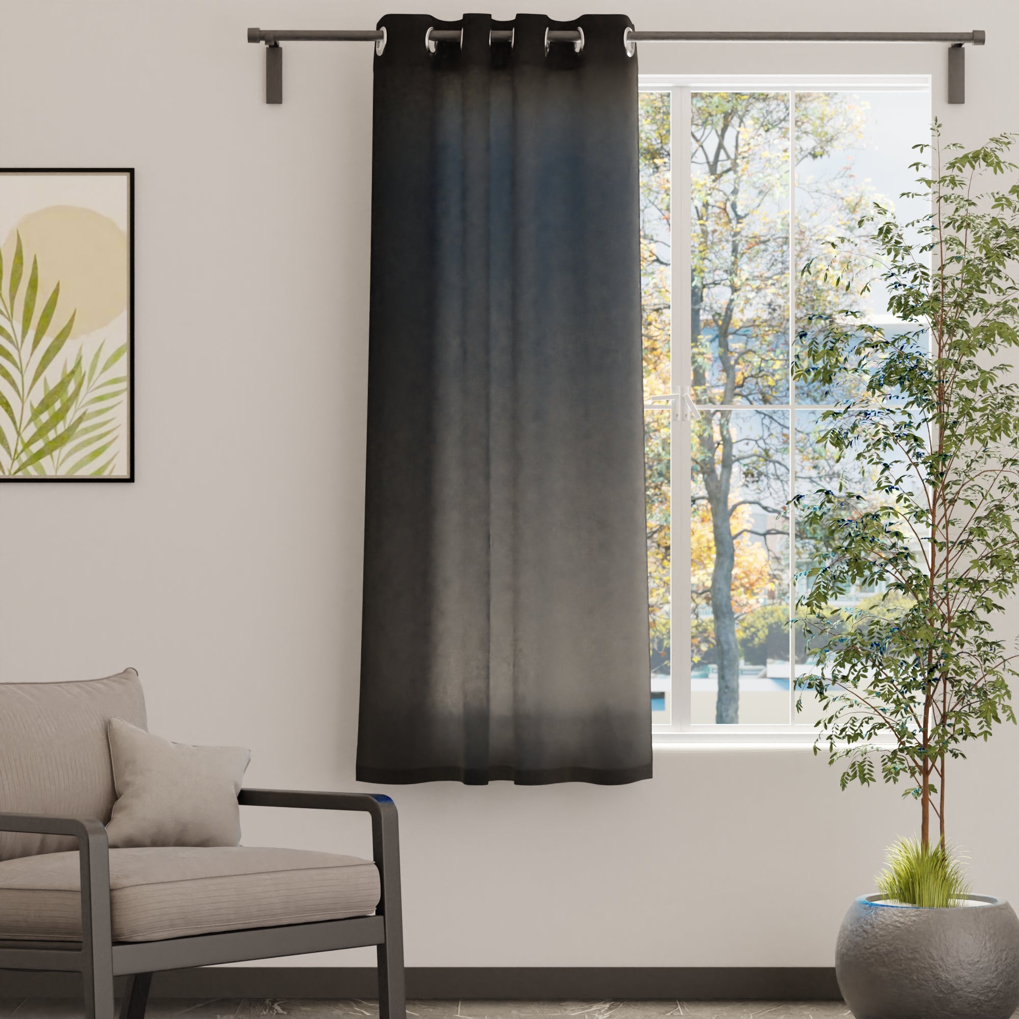 Canvas Jet Black Curtain (Pack of 1)