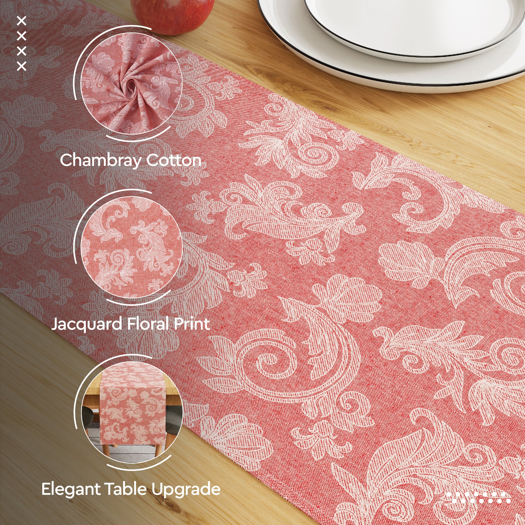 Cotton Red Table Runner (Pack of 1)