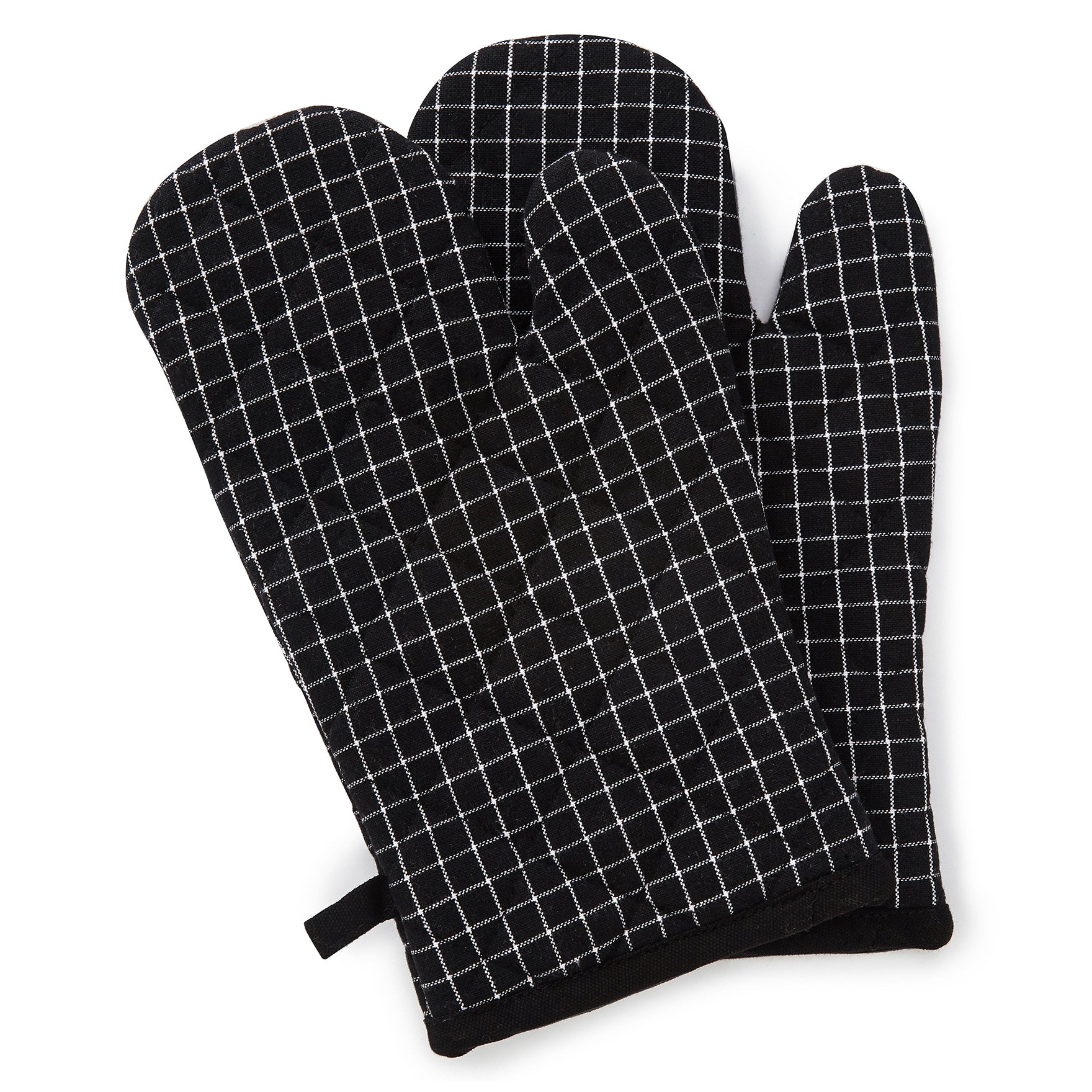 Cotton Butcher Checks Black Oven Gloves (Pack of 2)