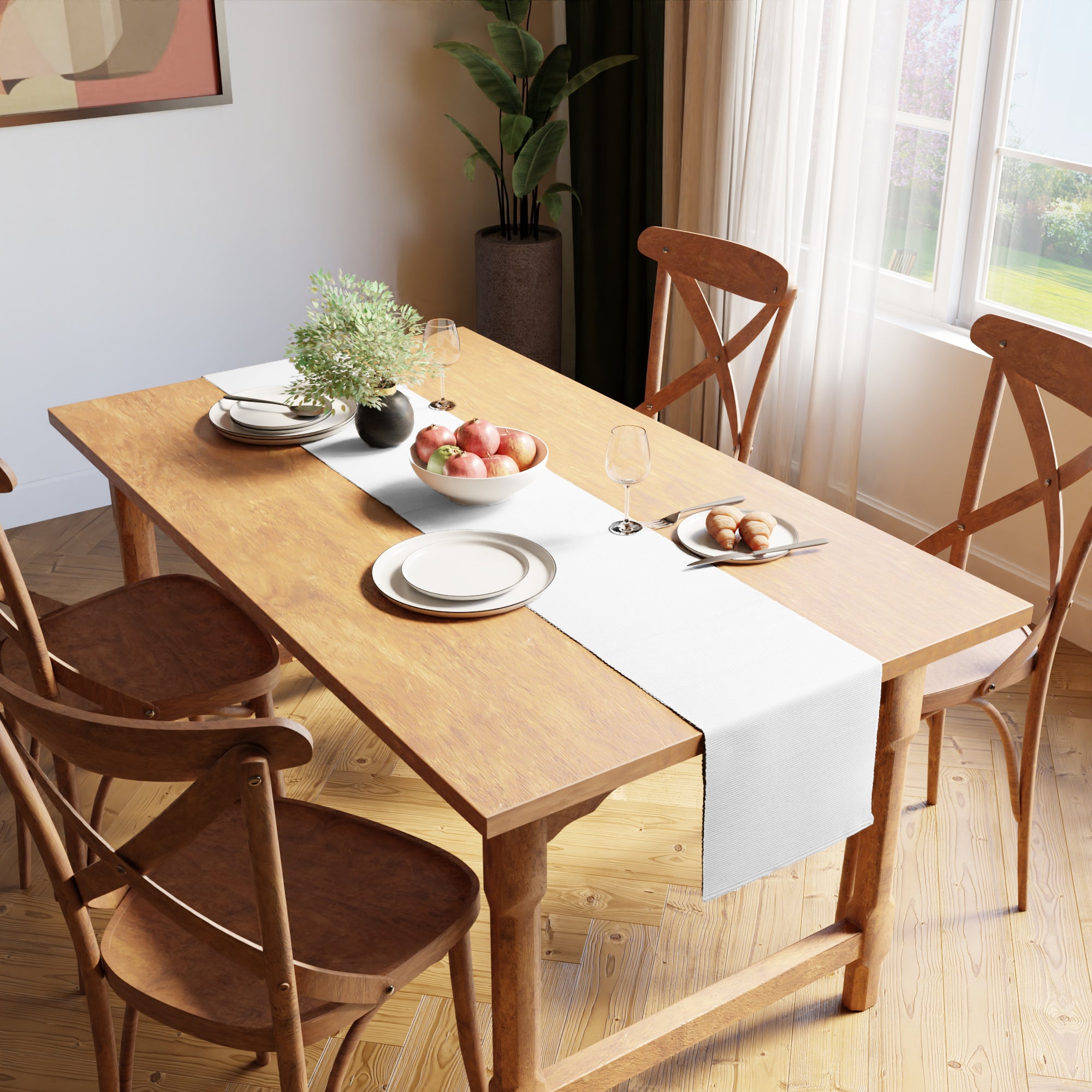 Ribbed Cotton White Table Runner (Pack of 1)