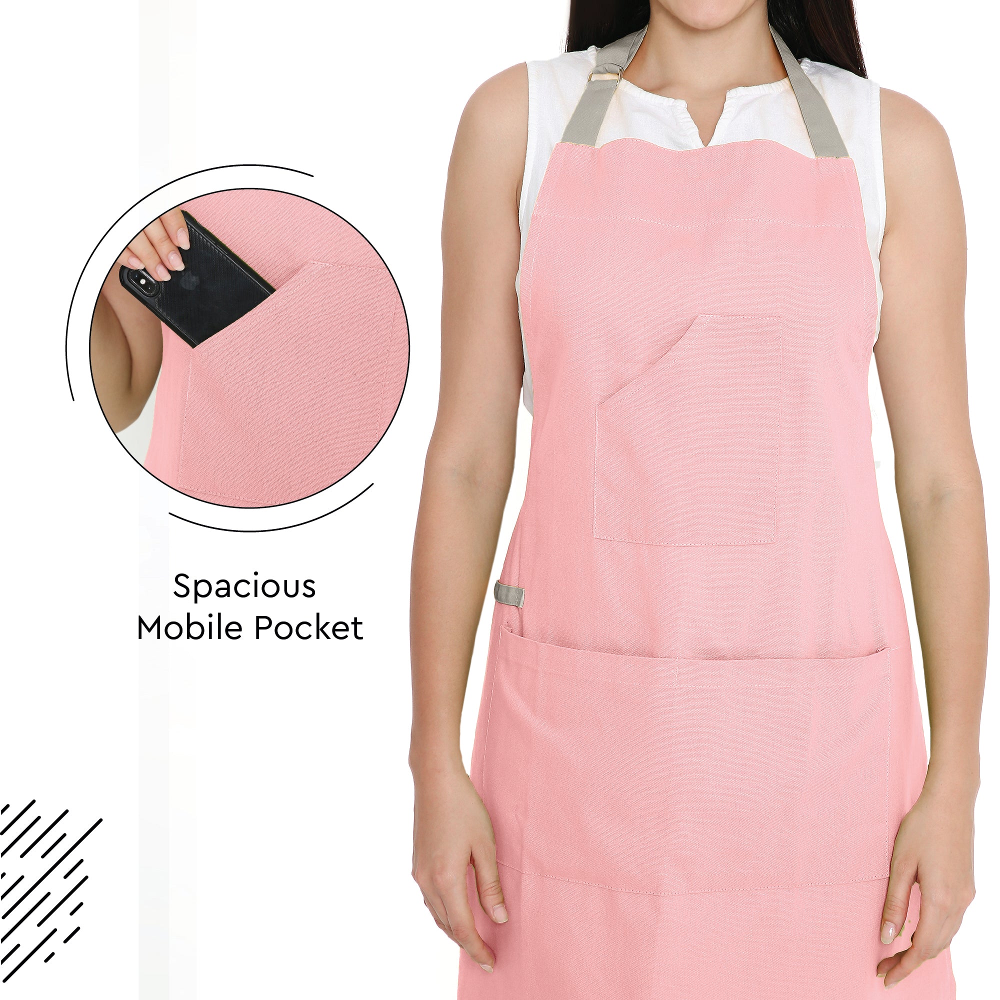 Yarn Dyed Cotton Light Pink & Light Grey Apron