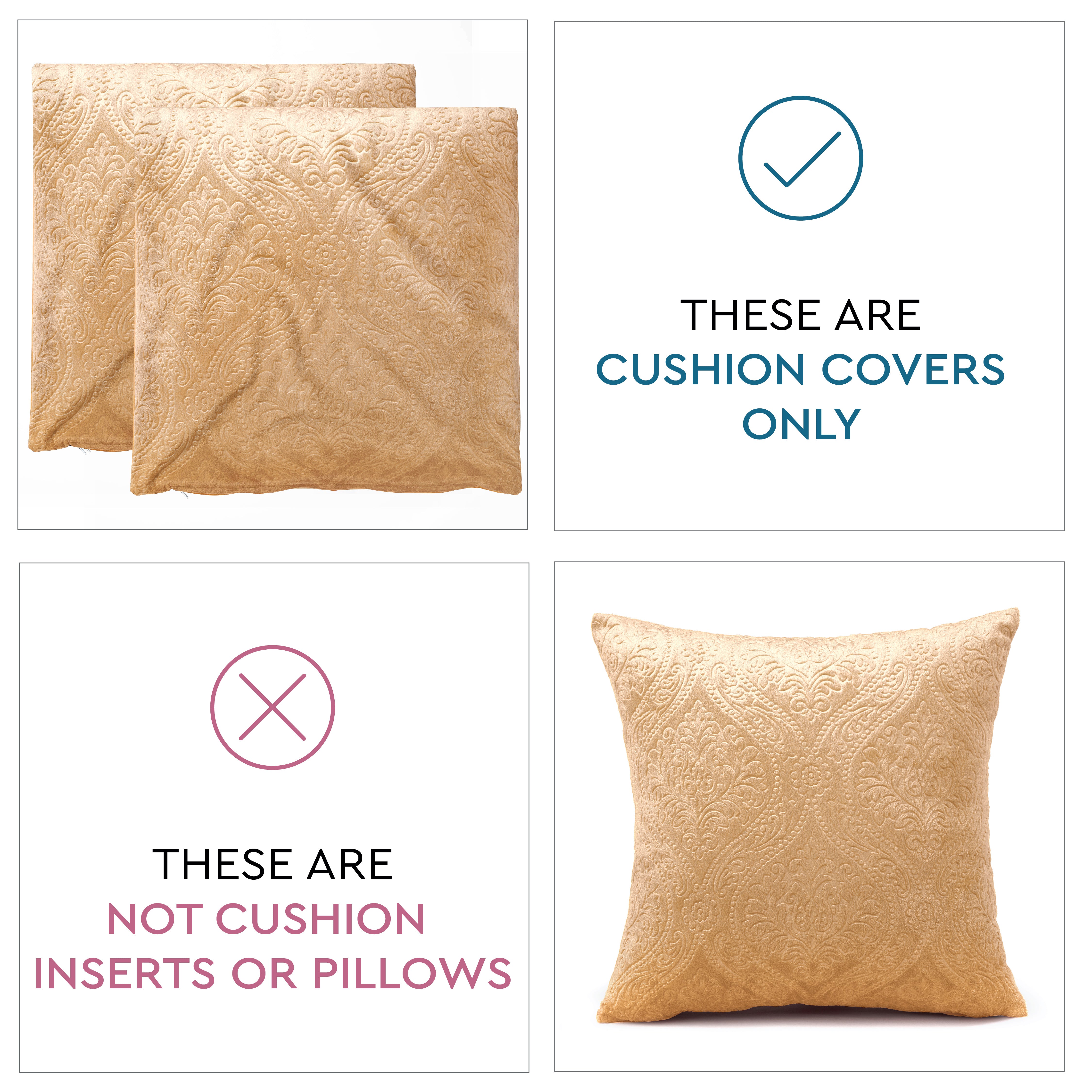 Embossed Velvet Gold Cushion Cover (Pack of 2)
