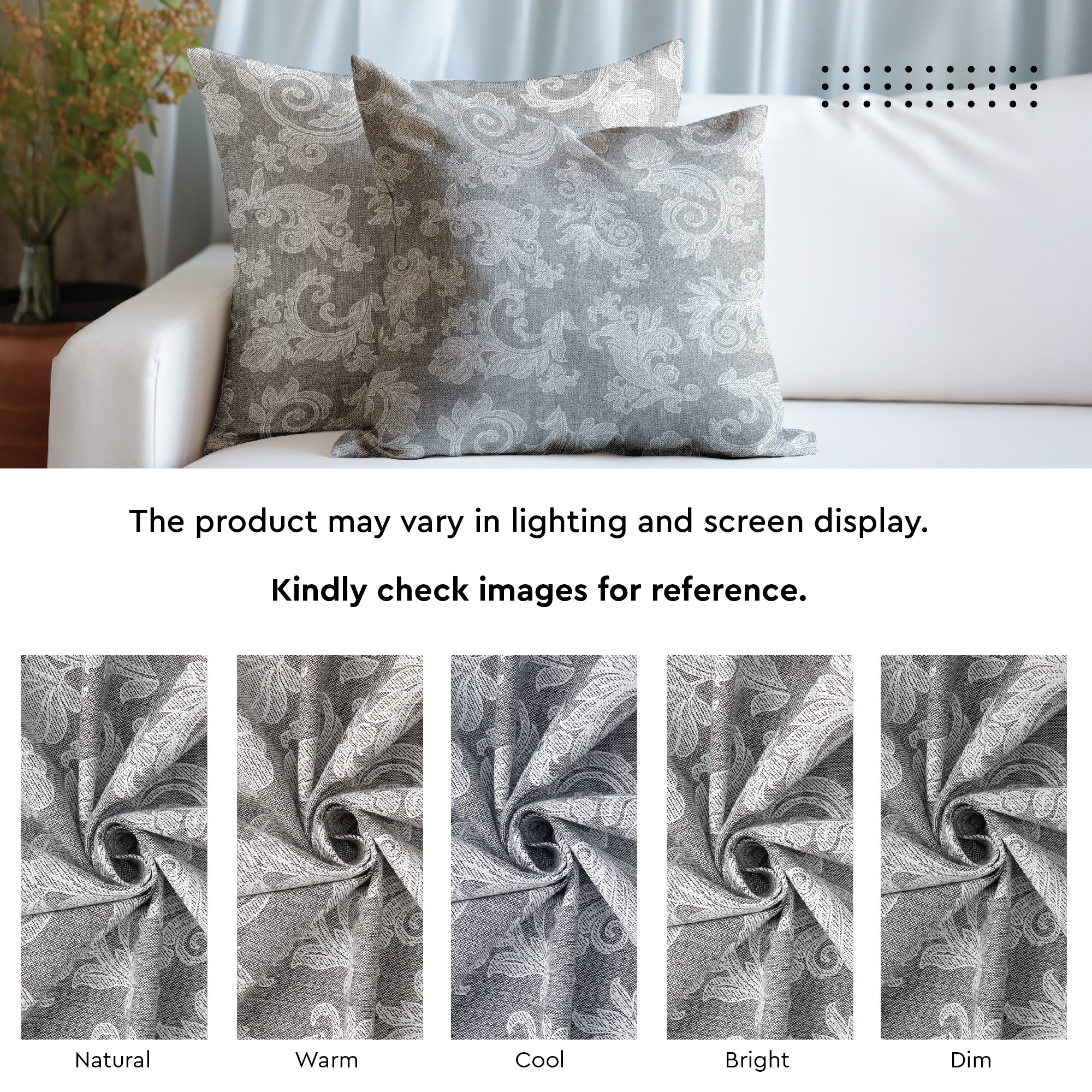 Chambray Cotton Floral Grey Cushion Cover (Pack of 2)