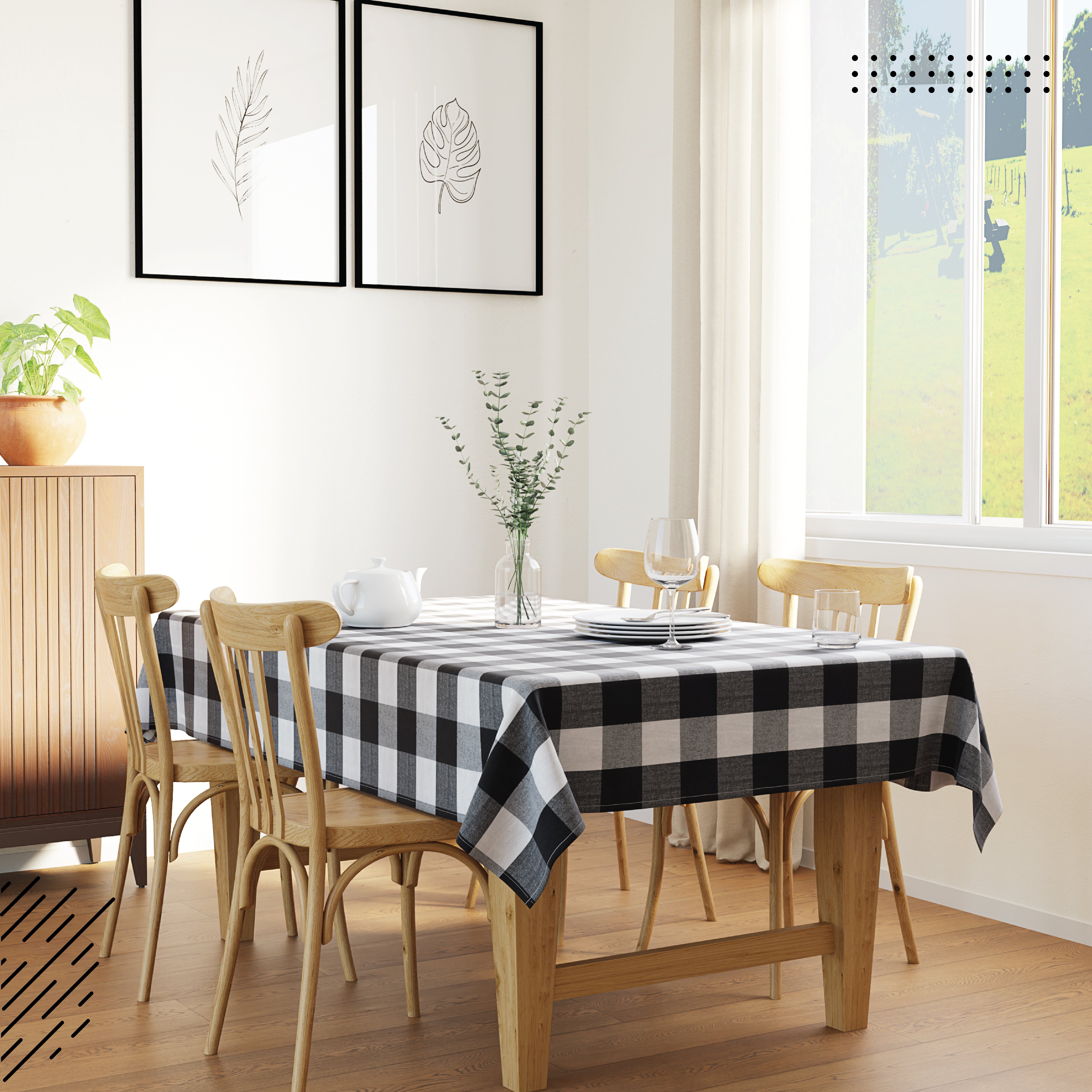 Cotton Buffalo Black Checks Table Cloth (Pack of 1)