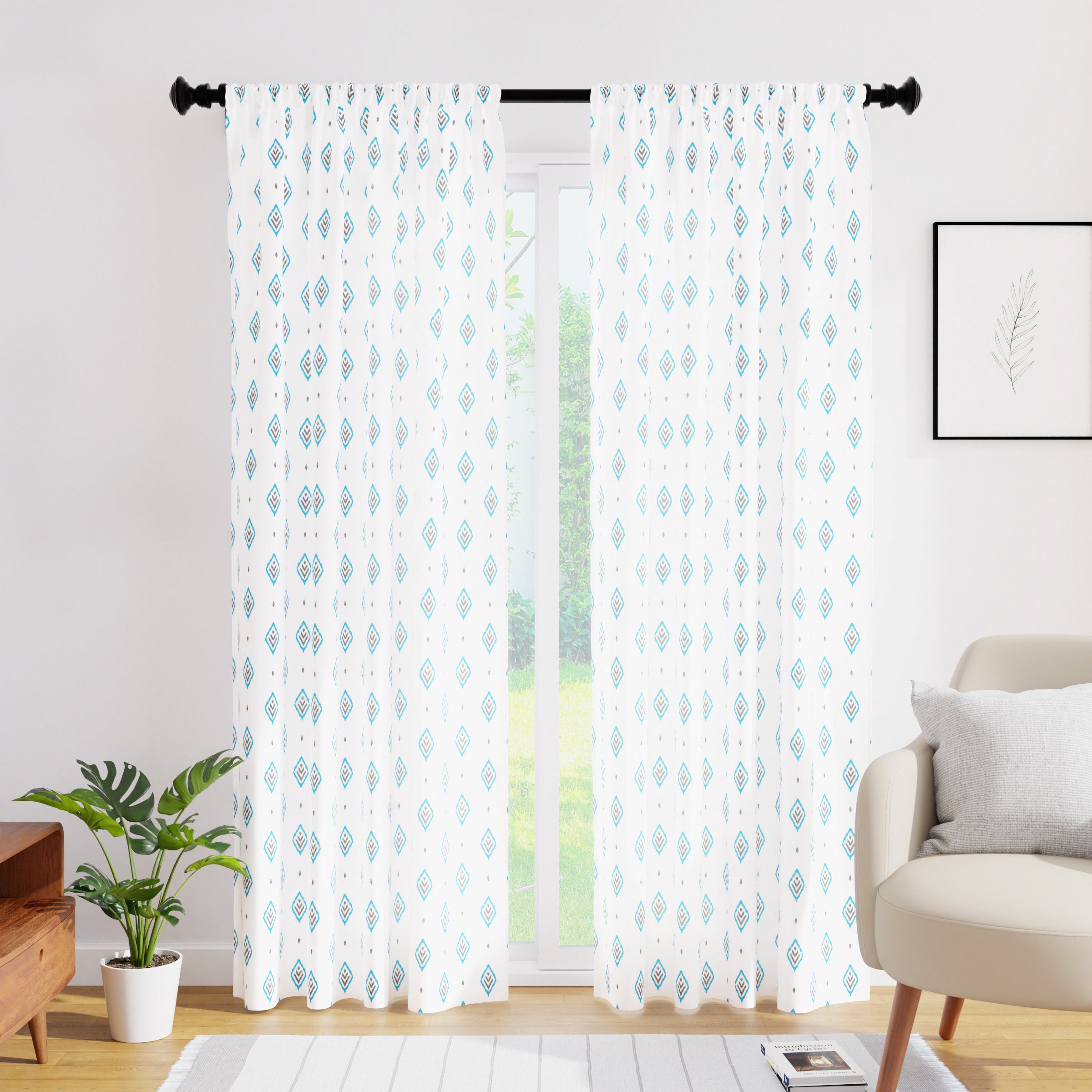 Polyester Diamond Turq Curtain (Pack of 2)