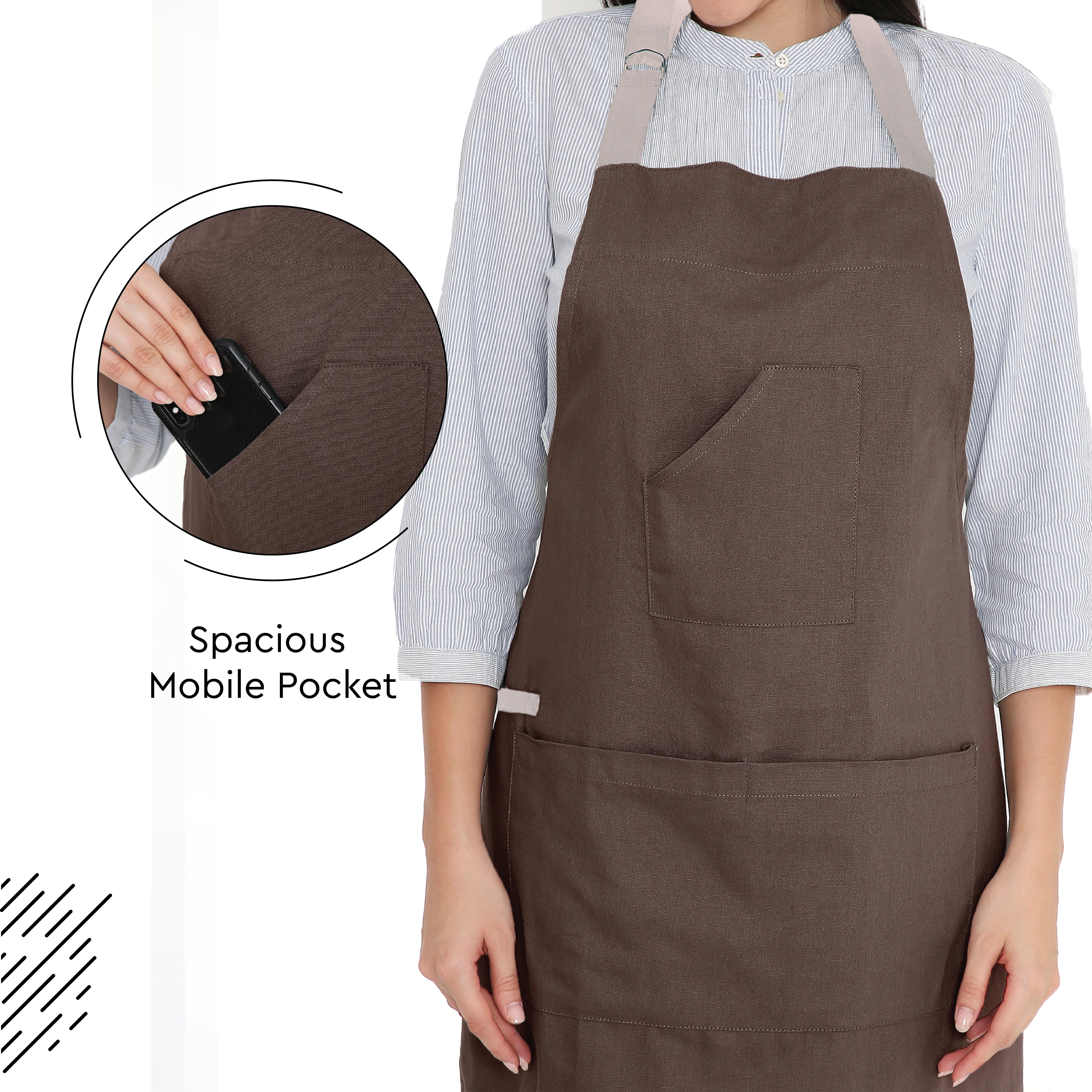 Yarn Dyed Cotton Dark Taupe & Beige Apron (Pack of 1)