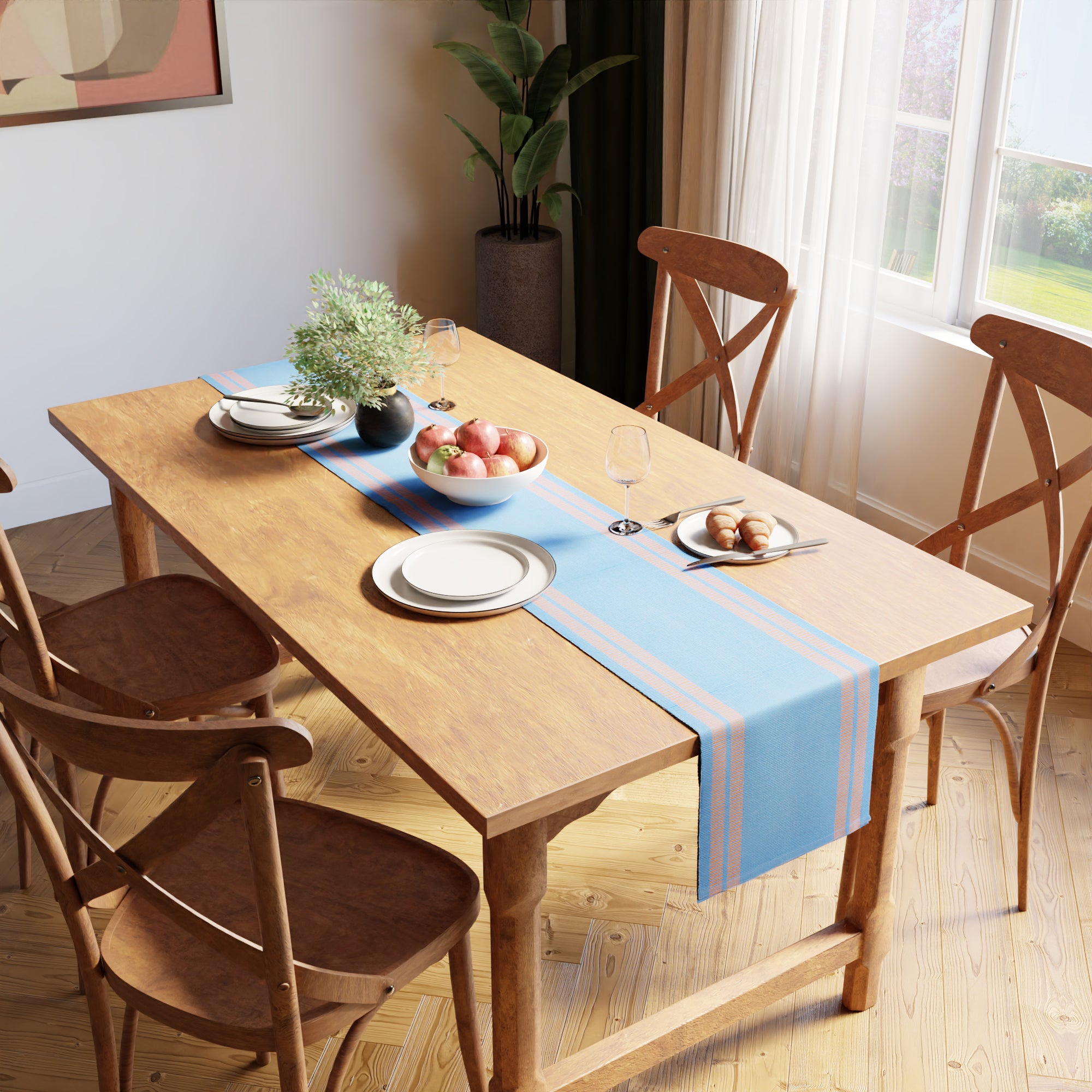 Cotton Light Grey & Off White Table Runner (Pack of 1)