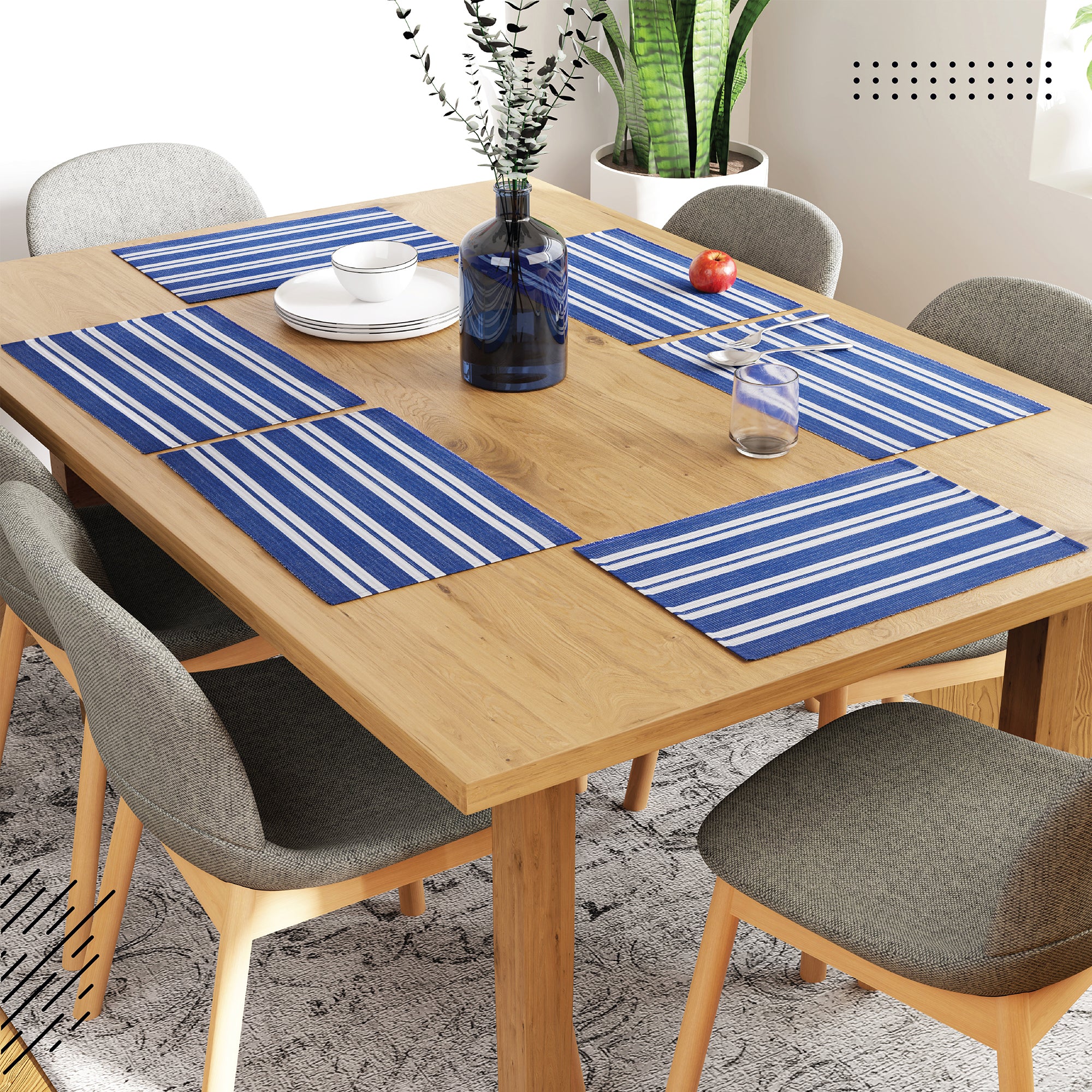 Cotton Franca Blue Stripes Placemat (Pack of 6)