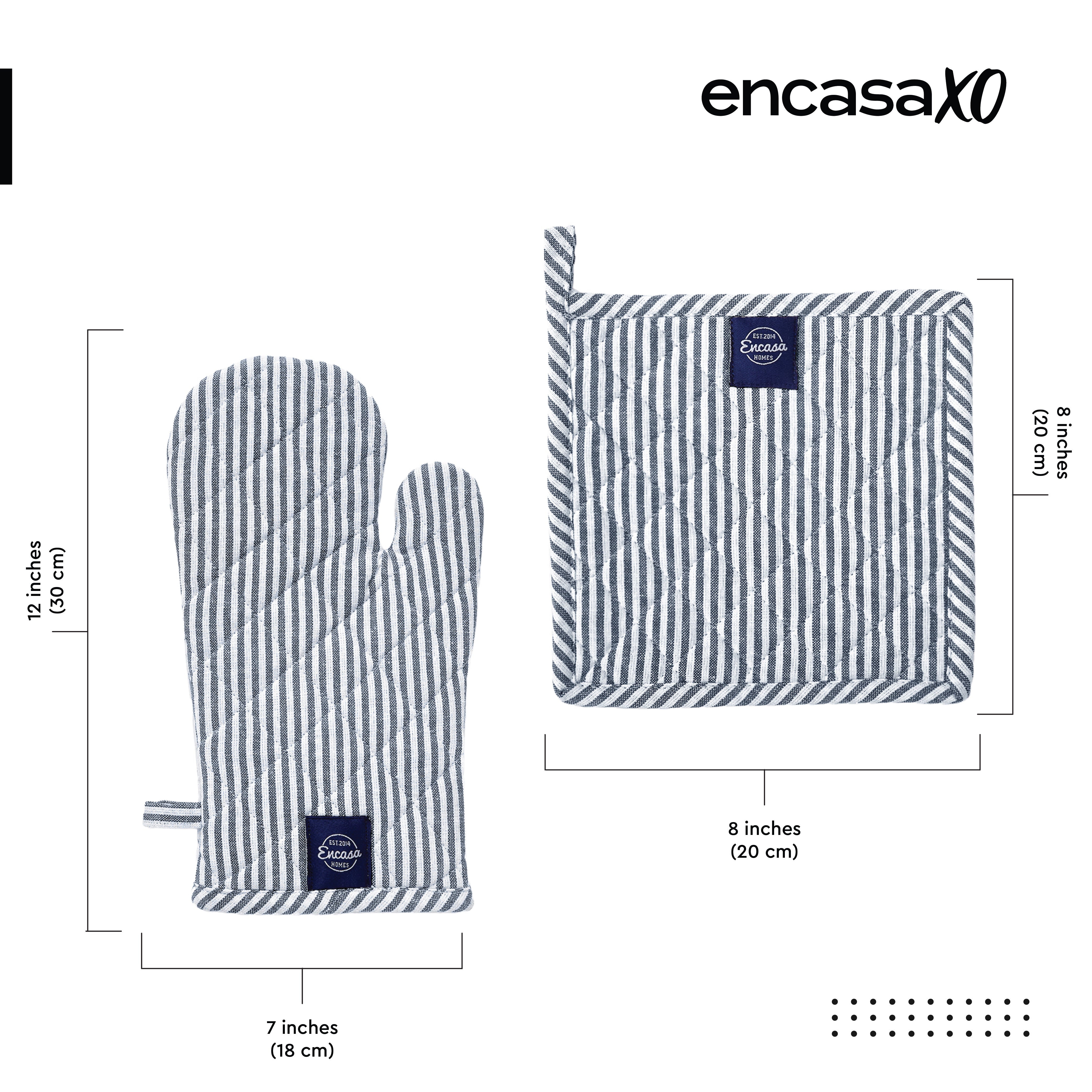 Cotton Ticking Navy Blue Oven Glove & Pot Holder