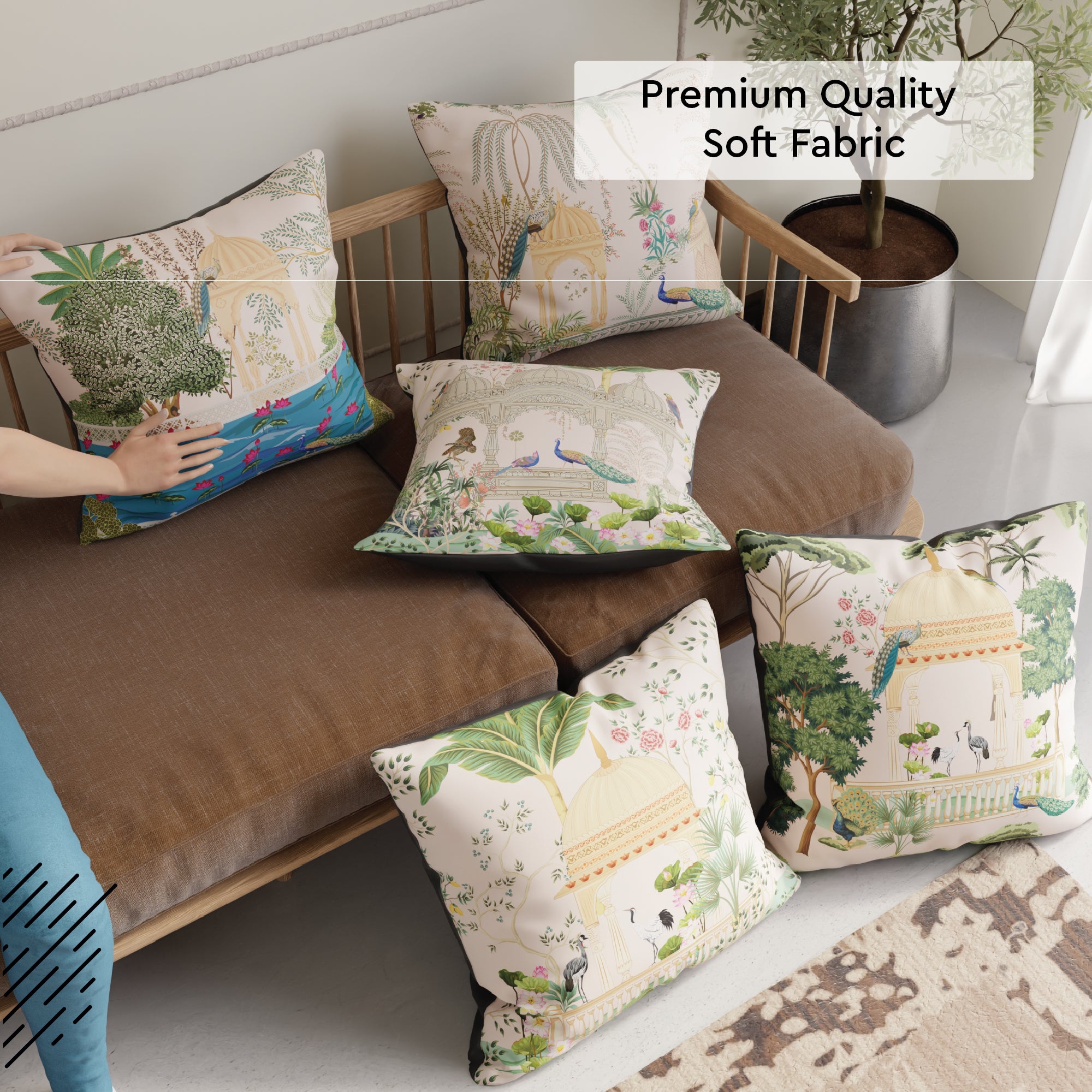 Polyester Mughal-03 Cushion Cover (Pack of 5)