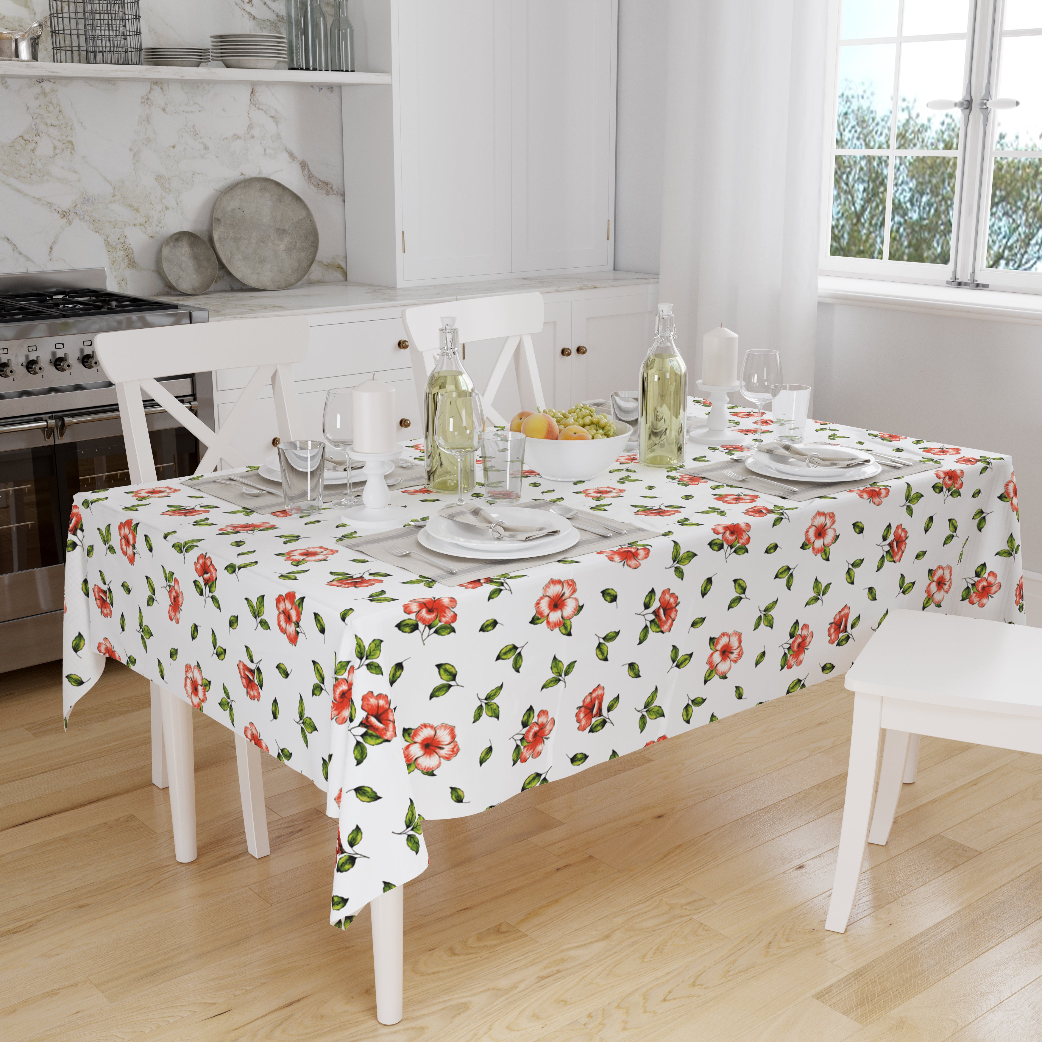 Polyester Hibiscus Table Cloth (Pack of 1)