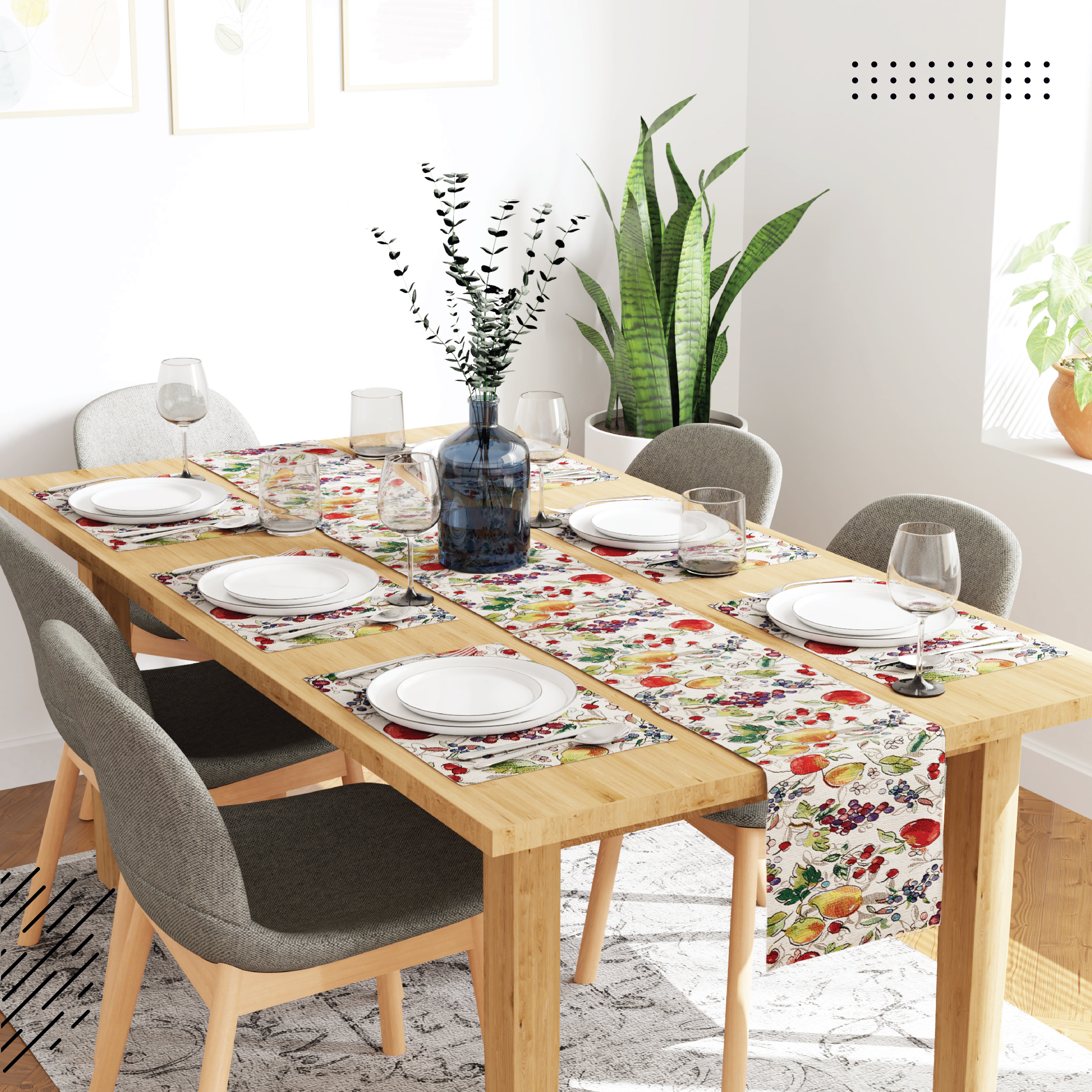 Cotton Fruit Table Runner+Placemat (Pack of 7)