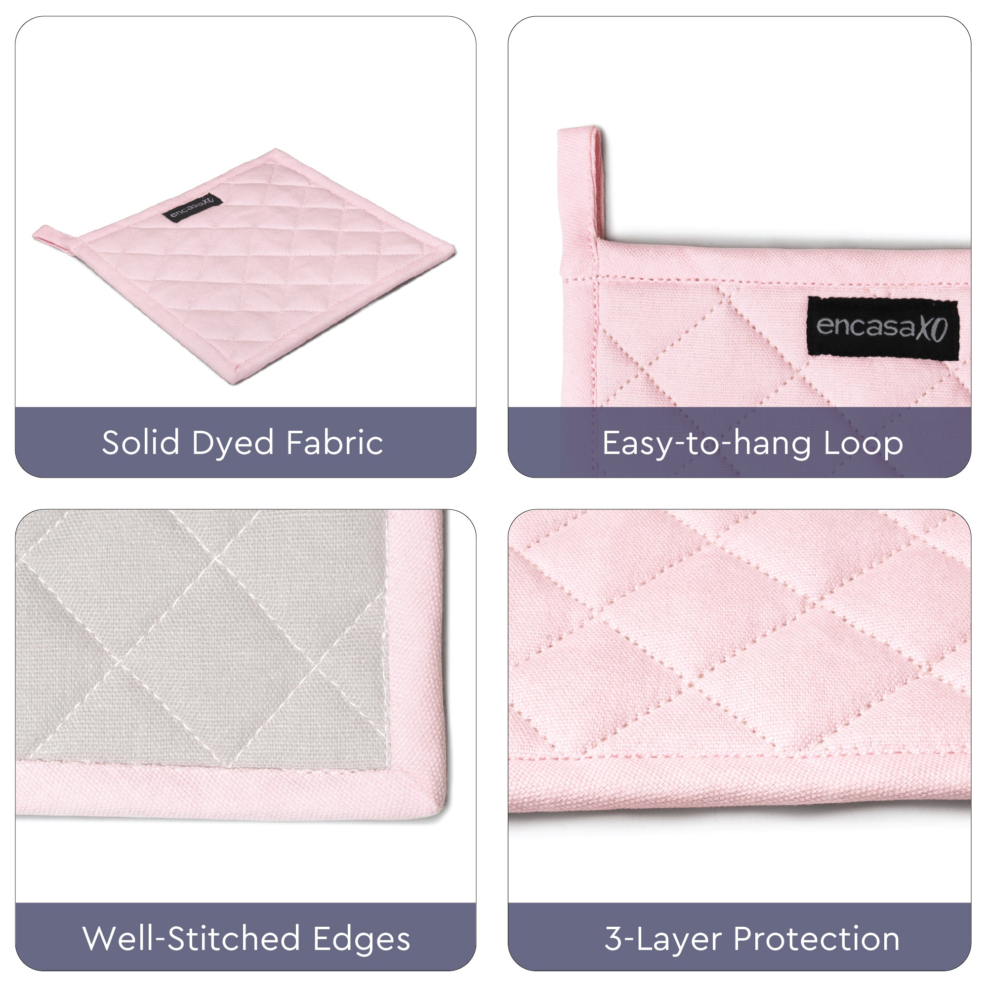 Yarn Dyed Cotton Light Pink & Light Grey Potholder (Pack of 2)