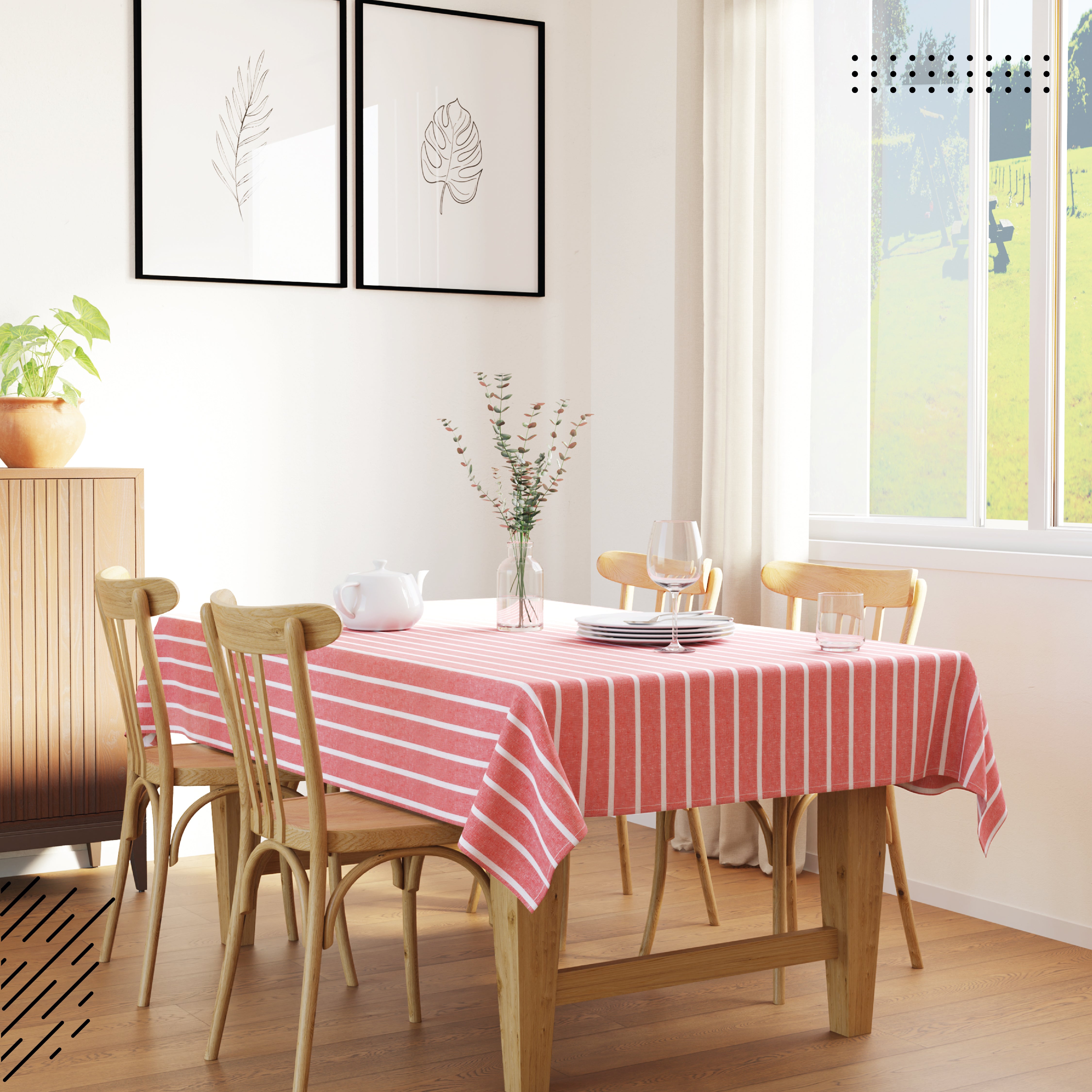 Cotton Roma Red Stripes Table Cloth (Pack of 1)