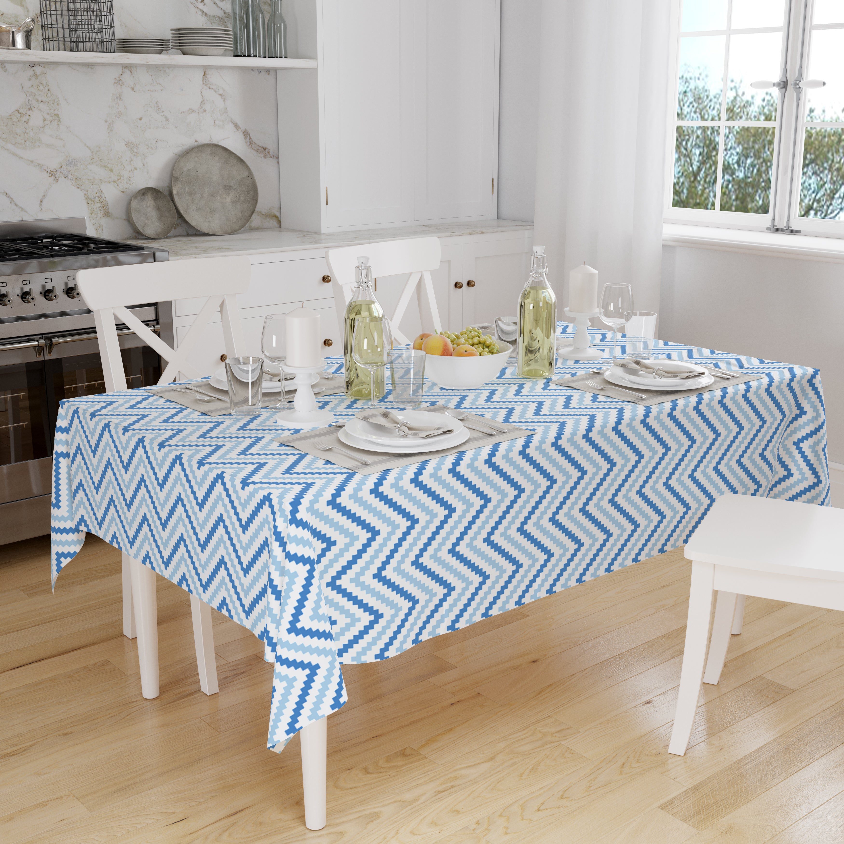 Polyester Chevron 1 Blue Table Cloth (Pack of 1)