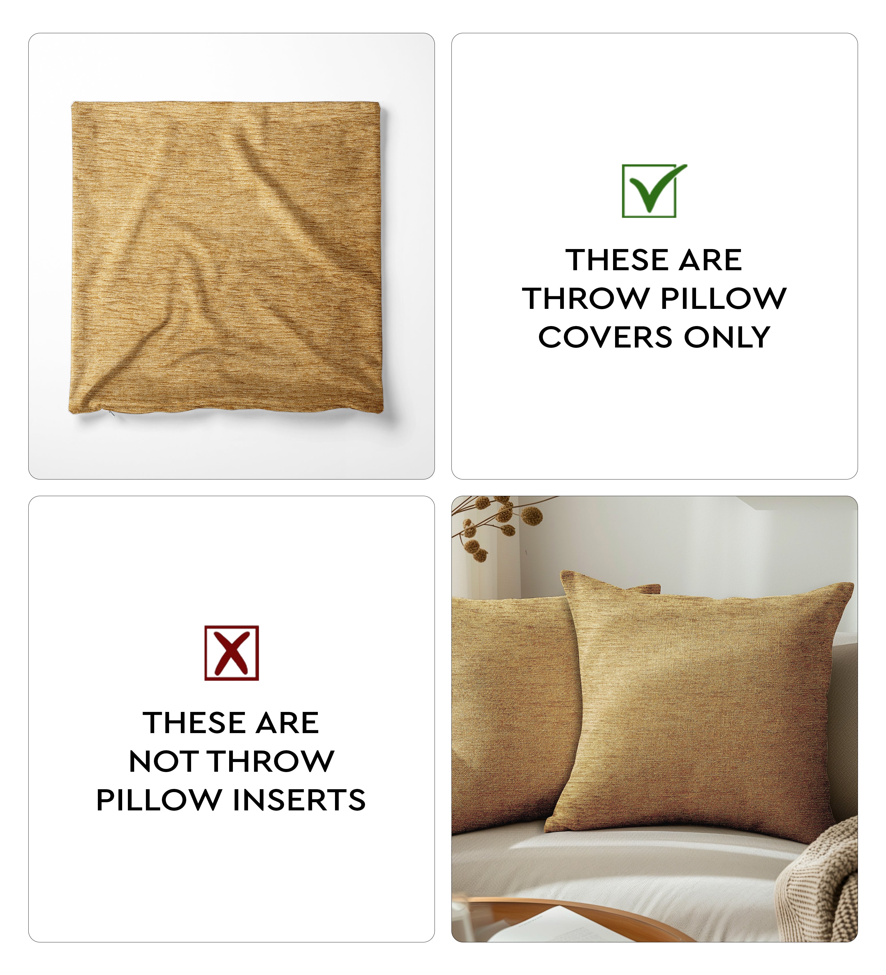 Chenille Gold Cushion Cover (Pack of 2)