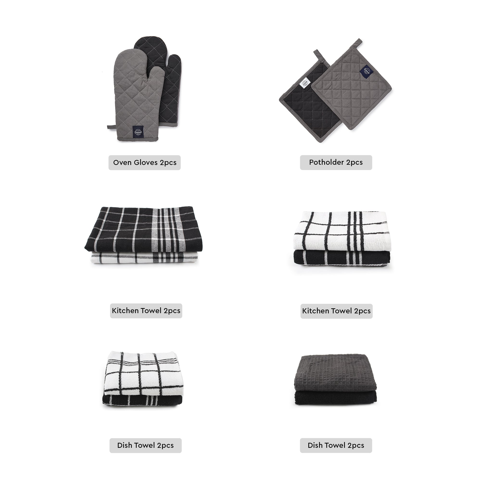 Cotton Grey Combo Kitchen Set (Pack of 12)