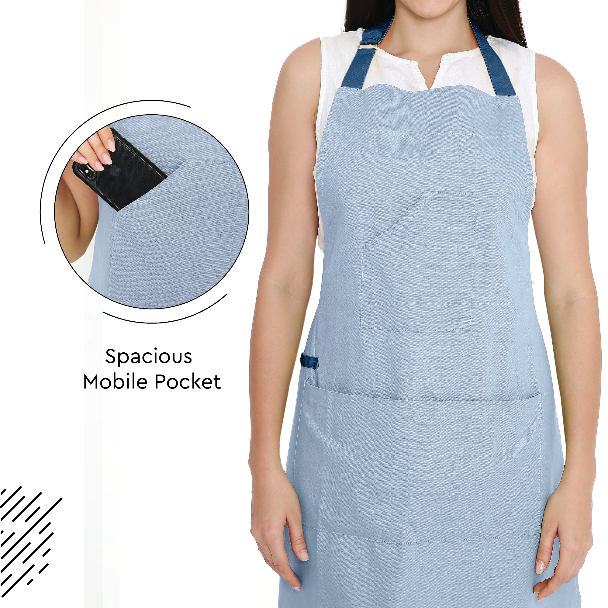 Yarn Dyed Cotton B Grey & Cobalt Blue Apron (Pack of 1)