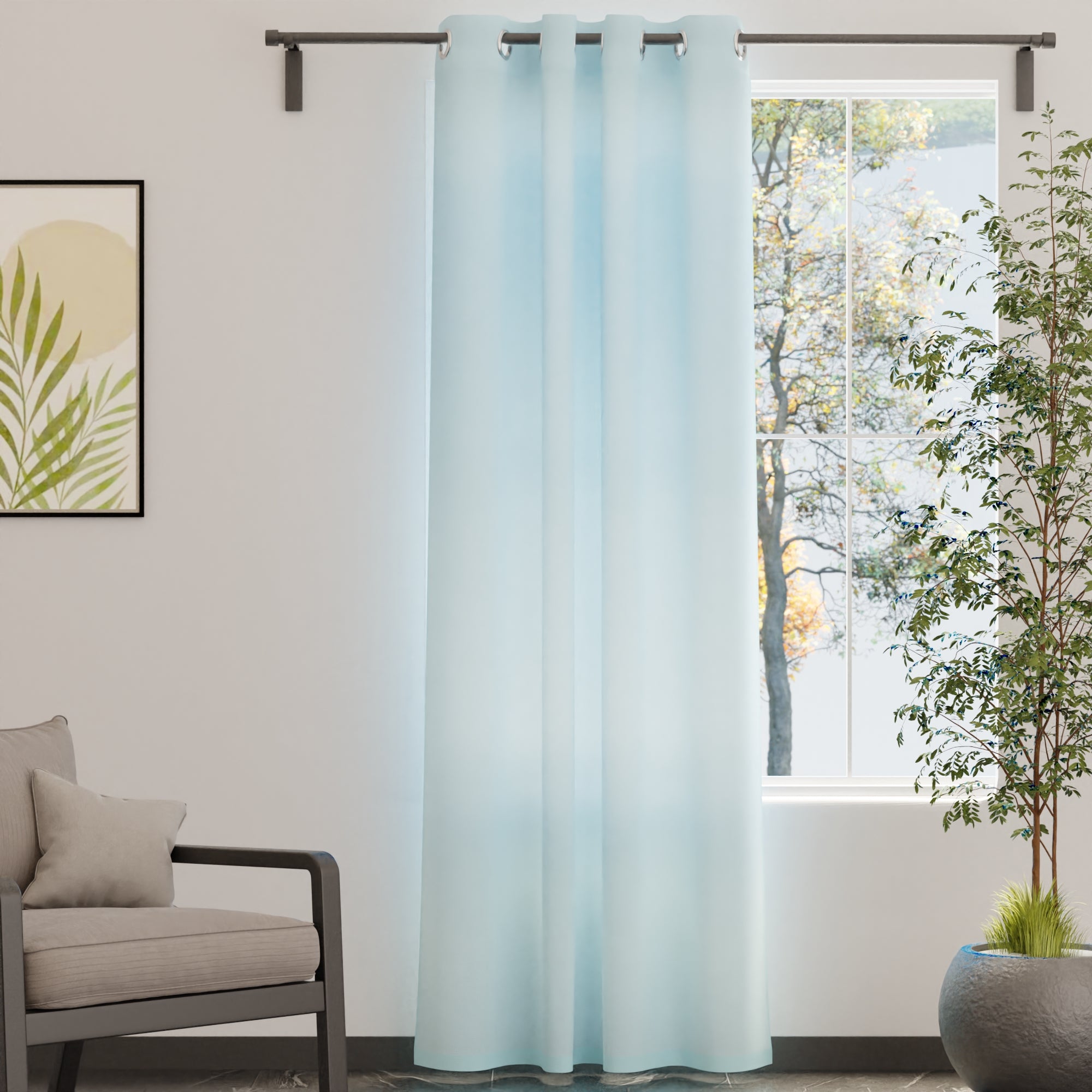 Canvas Ice Blue Curtain (Pack of 1)
